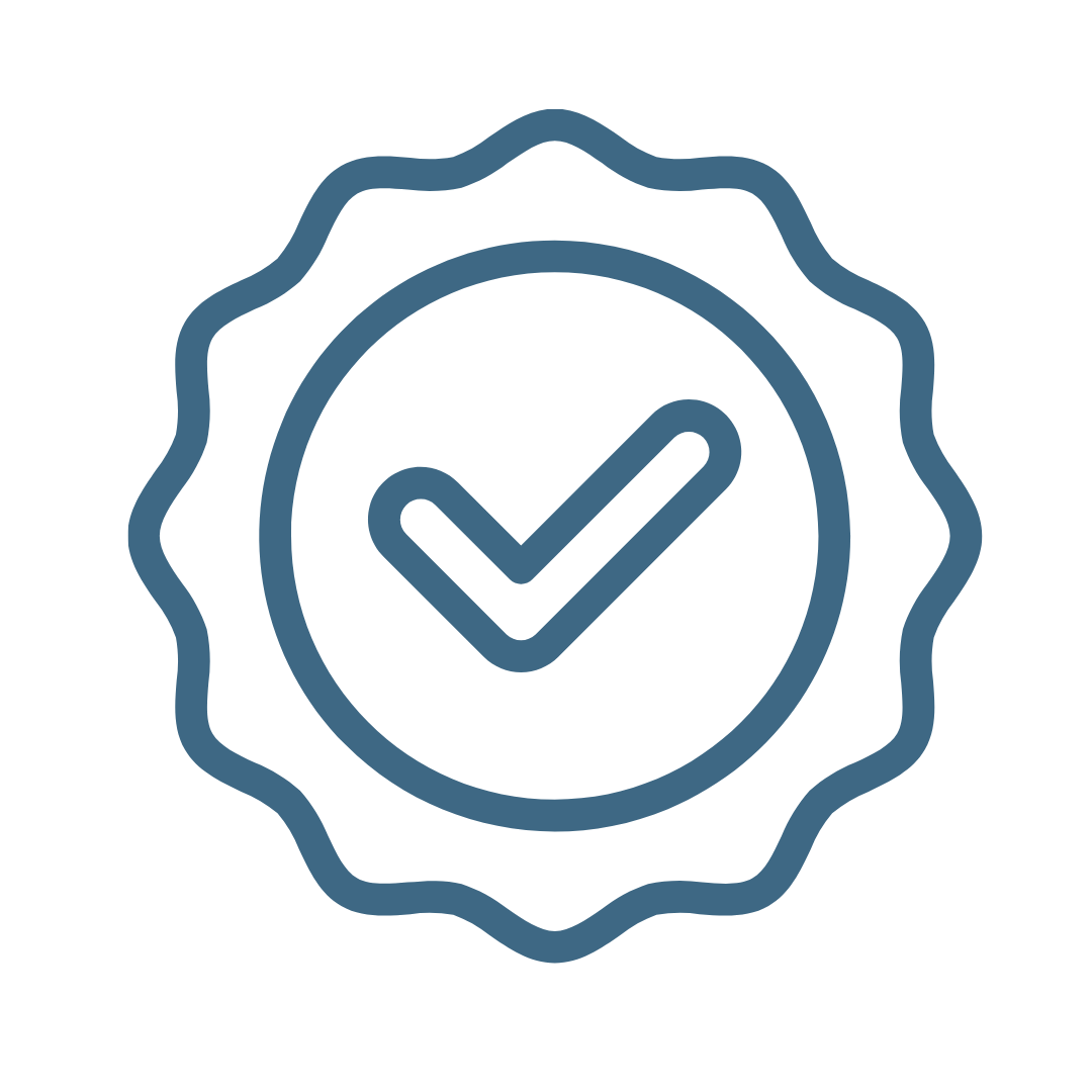 A badge with a checkmark inside, symbolizing approval or certification.