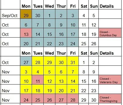 Little Penguins Swim School calendar for October and November. Please take a screenshot of this &hellip;and if you&rsquo;re ending in October your last lesson will be next week.🐧🐧🐧