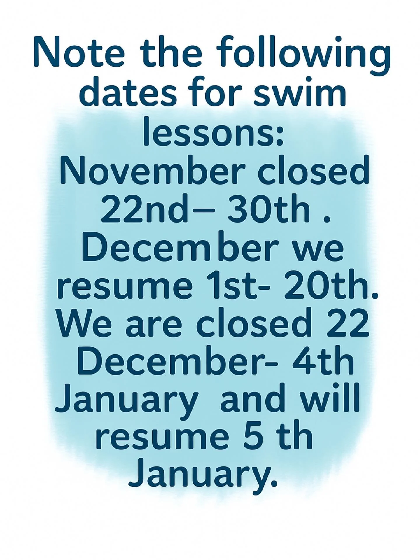 Holiday season is upon us please take note of the dates above 🐧🐧🐧