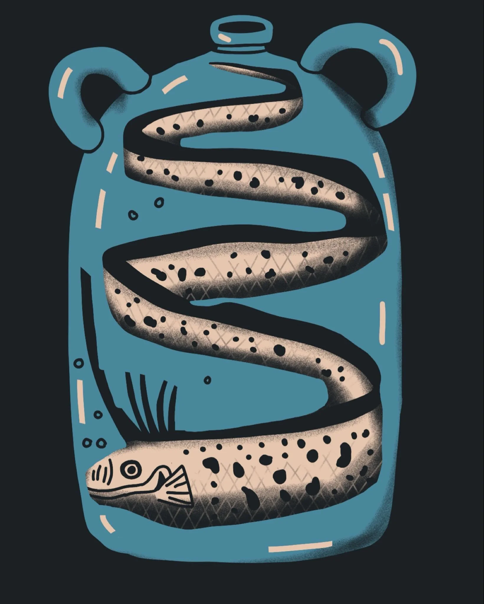 Aquarium for @peachtober #peachtober25aquarium is an oarfish in a bottle. These deep-sea fish grow up to 8 metres long are bright silver,  swim vertically and are rarely seen alive - also known as the Doomsday fish as they are considered harbingers o