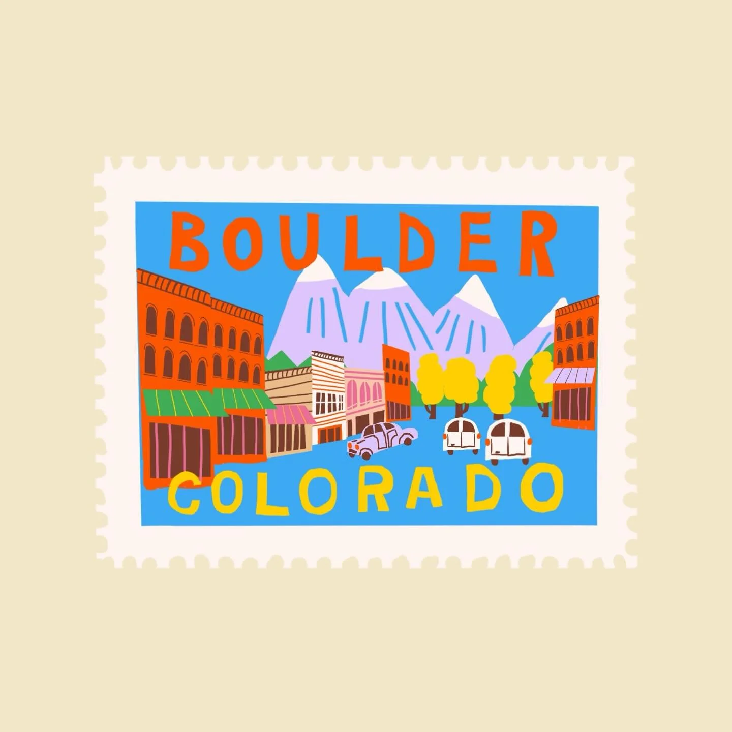 Digging through my oldies. Still love the colours of this Colorado stamp for an old #peachtober #boulderco #bouldercity #coloradoillustration