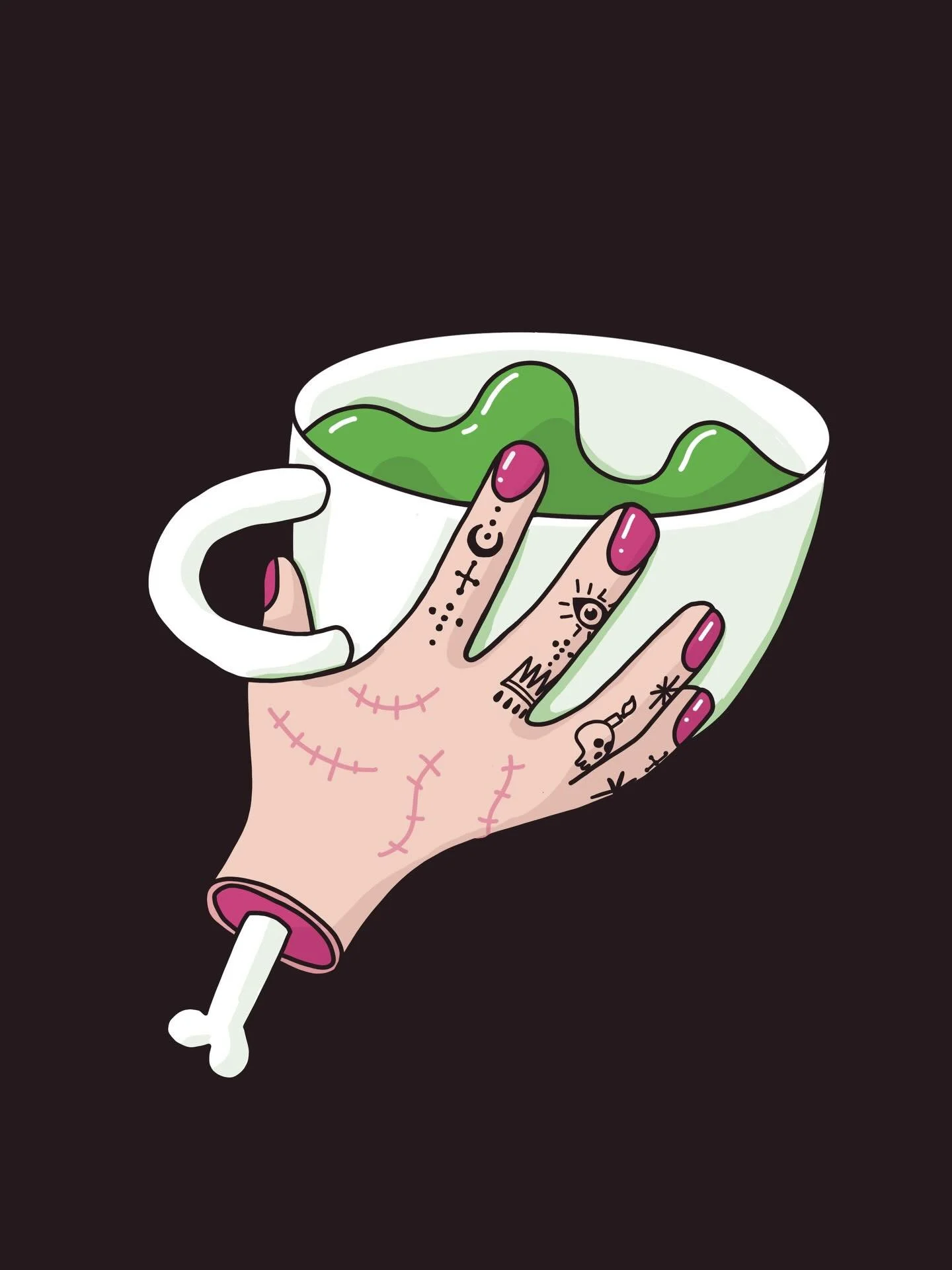 Ever wonder if your hand is so used to its cup of coffee in the morning that if it got severed it would crawl across the floor and grab a coffee of its own accord? No, me neither. Glow in the dark sticker for @lucidcoffeeroasters Halloween roast. Swi