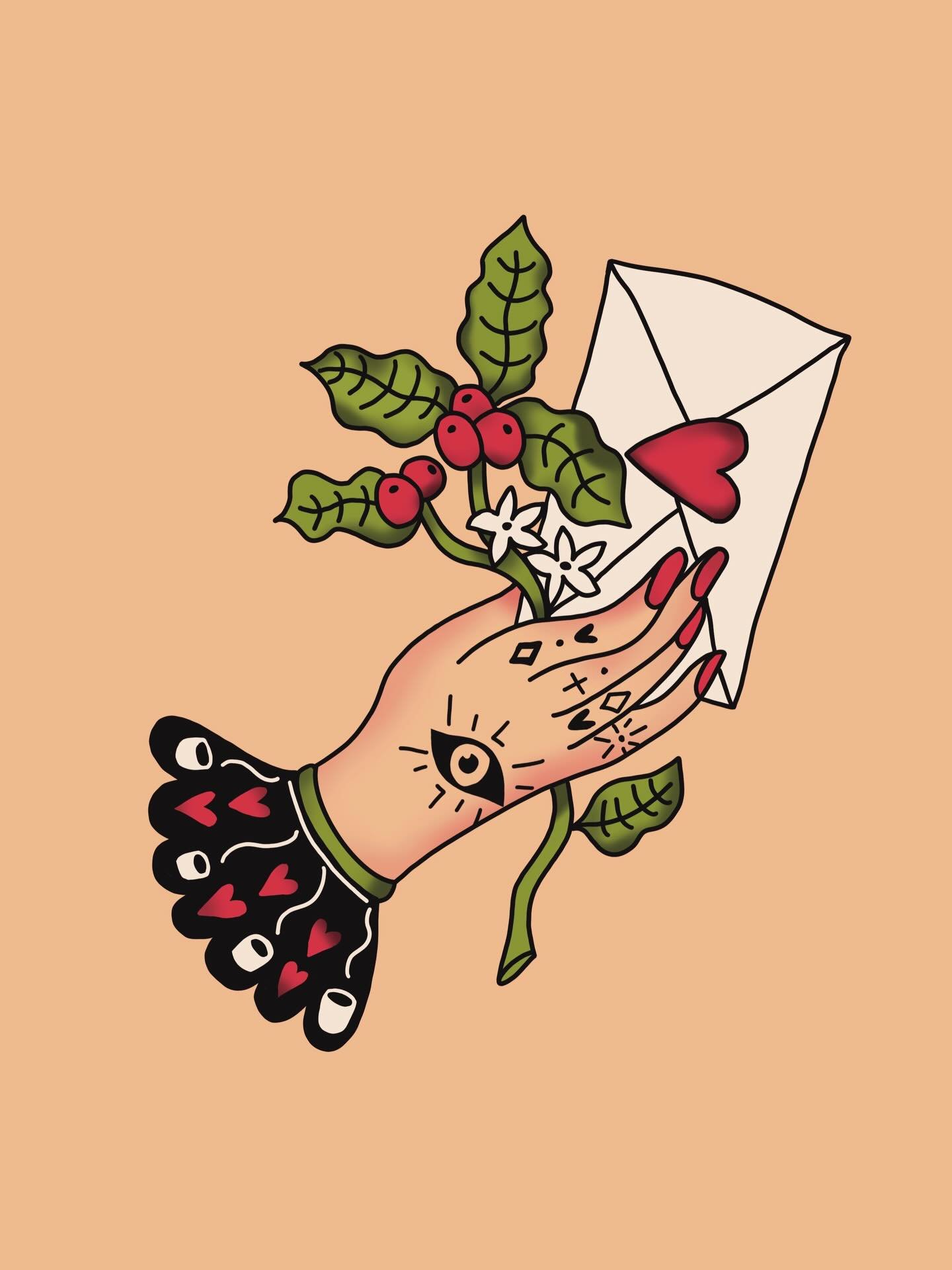 Keeping it classic / Valentines design for @lucidcoffeeroasters - a love letter tattoo of a with coffee plant #tattoo #coffeetattoo #valentinesillustration