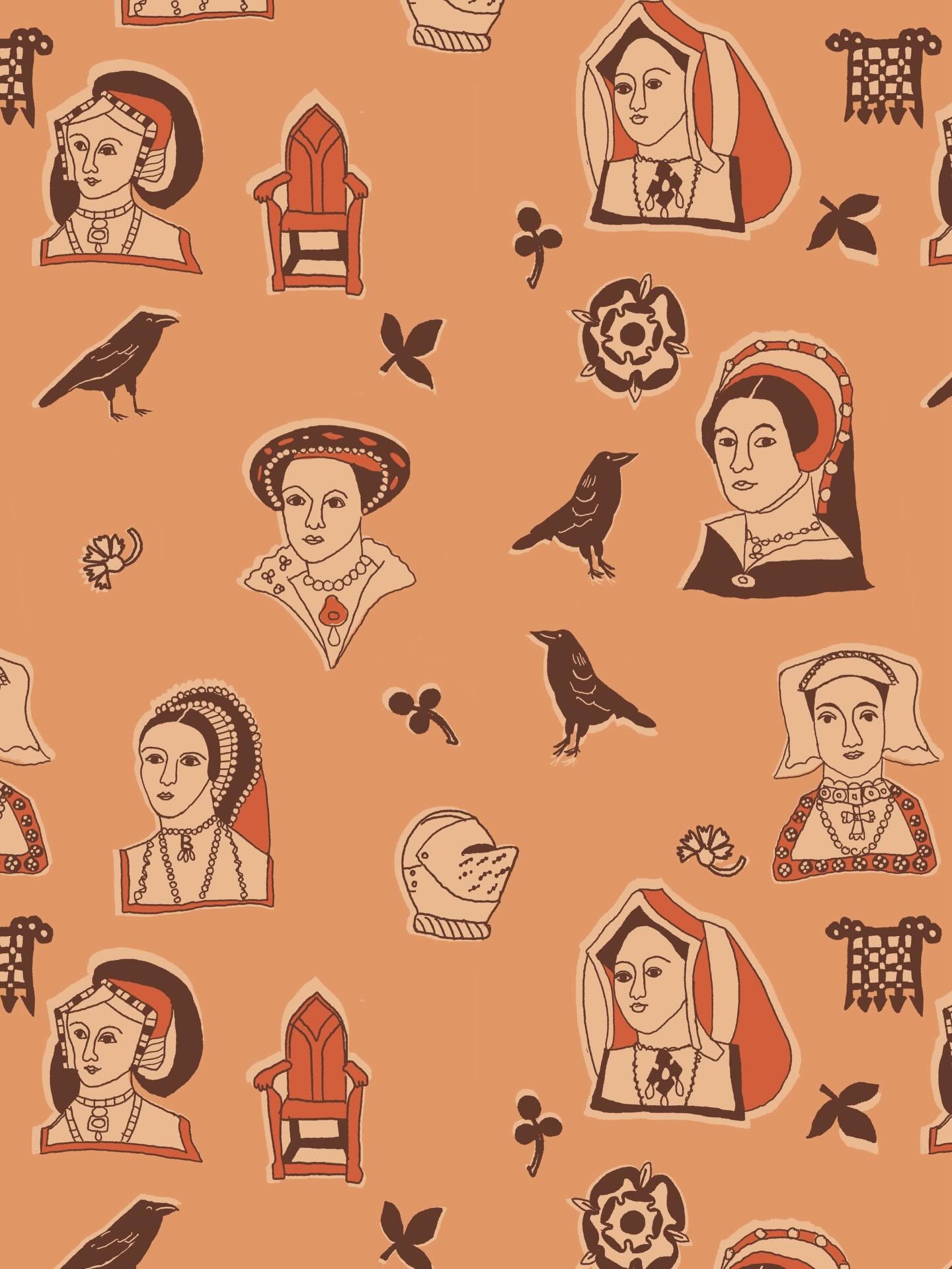 Six wives is definitely too many wives. Ghosts for @melanie.johnsson #thepatternchallengebymel is some ghostly wives to a ghastly man. I was always big into Boleyn #tudorillustration #tudors #thepatternchallengebymelwinter26 #sixwivesofhenryviii