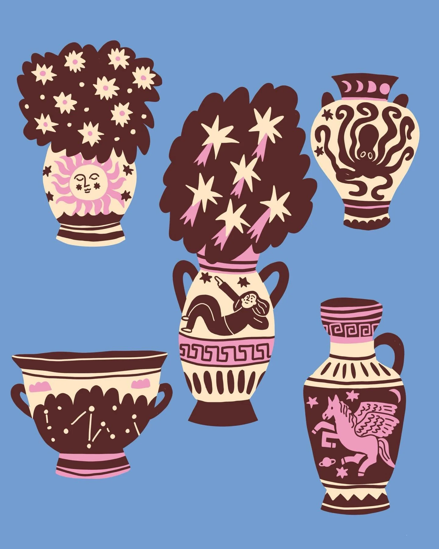 Celestial pots for #thepatternchallengebymel #thepatternchallengebymelwinter26 @melanie.johnsson #greekvase #illustrated #patternillustration