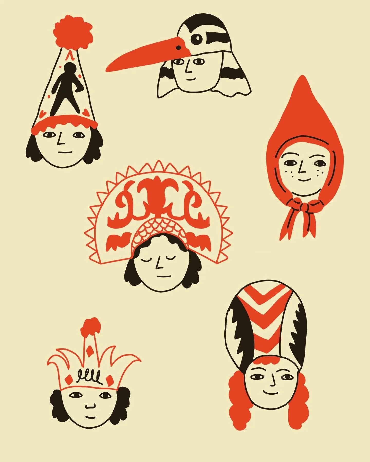 Hats for @melanie.johnsson #thepatternchallengebyme - inspired by mummers costume and various folk hatsl #thepatternchallengebymelwinter26 #patterndesignersclub #patterndesign #repeatpattern