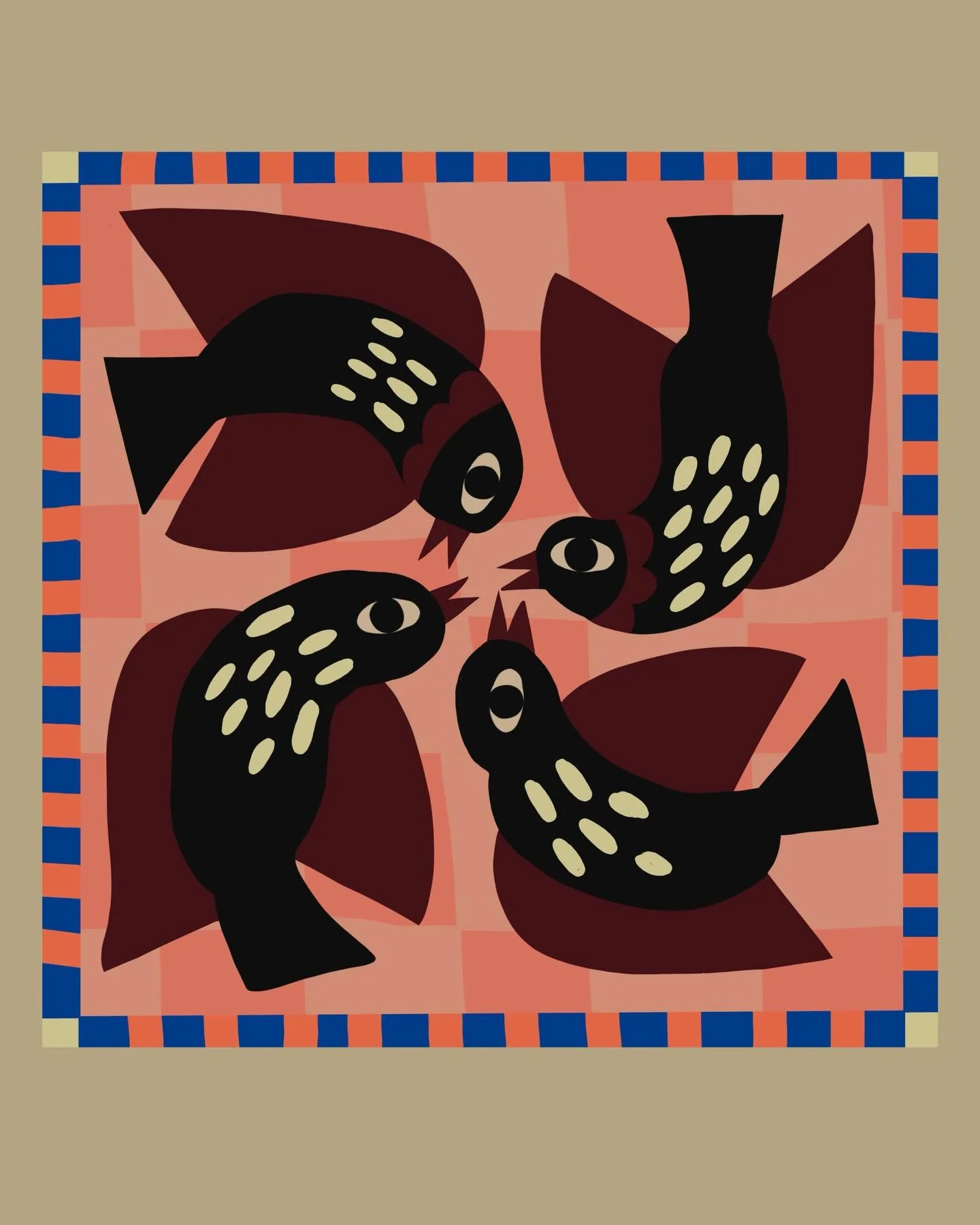 Four calling birds for a quilt or wall hanging design or a painting ? Can&rsquo;t decide but I&rsquo;d love to make some more things in real life this year #birdillustration #birds #fourcallingbirds