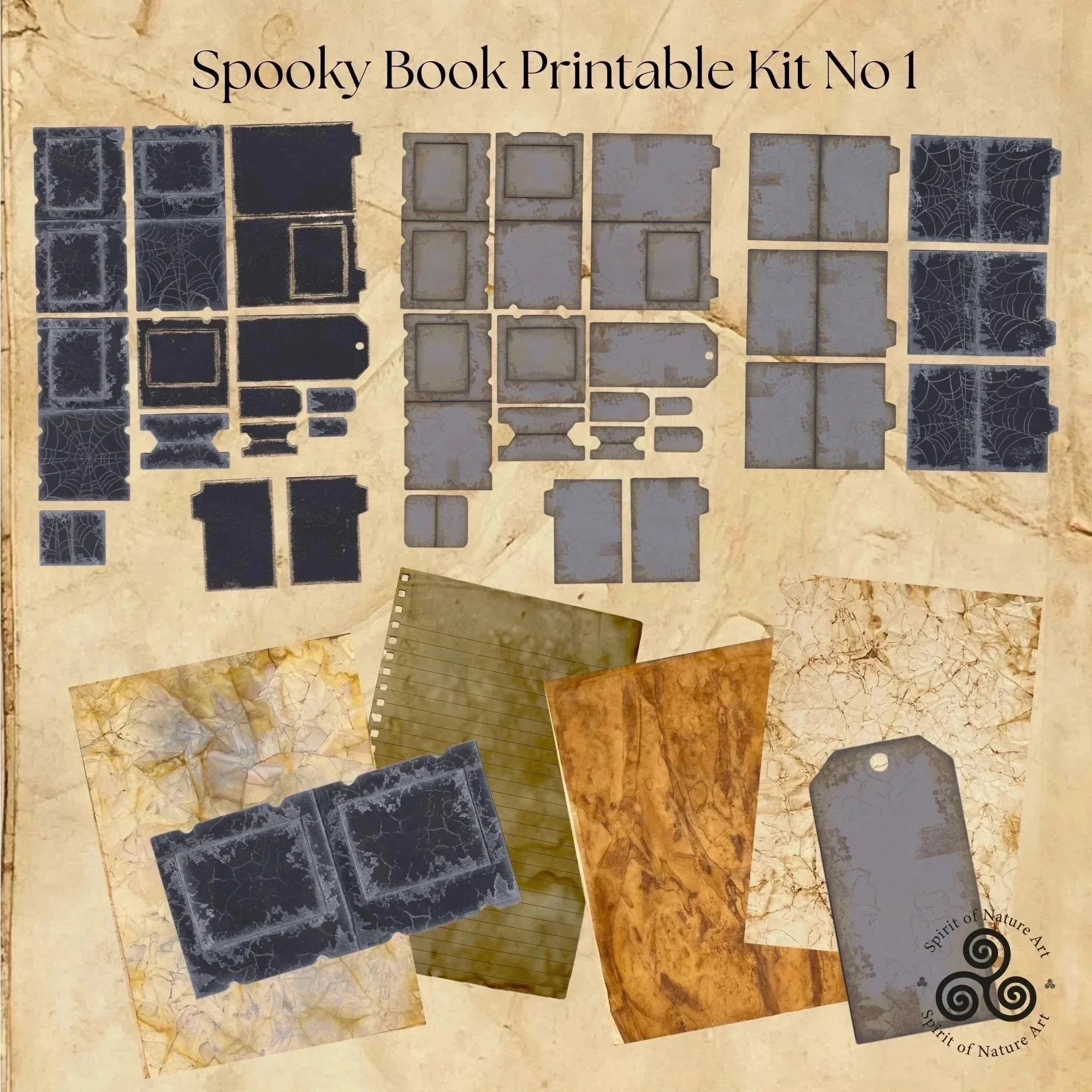 Spooky Book Printable Ephemera and Background Kit