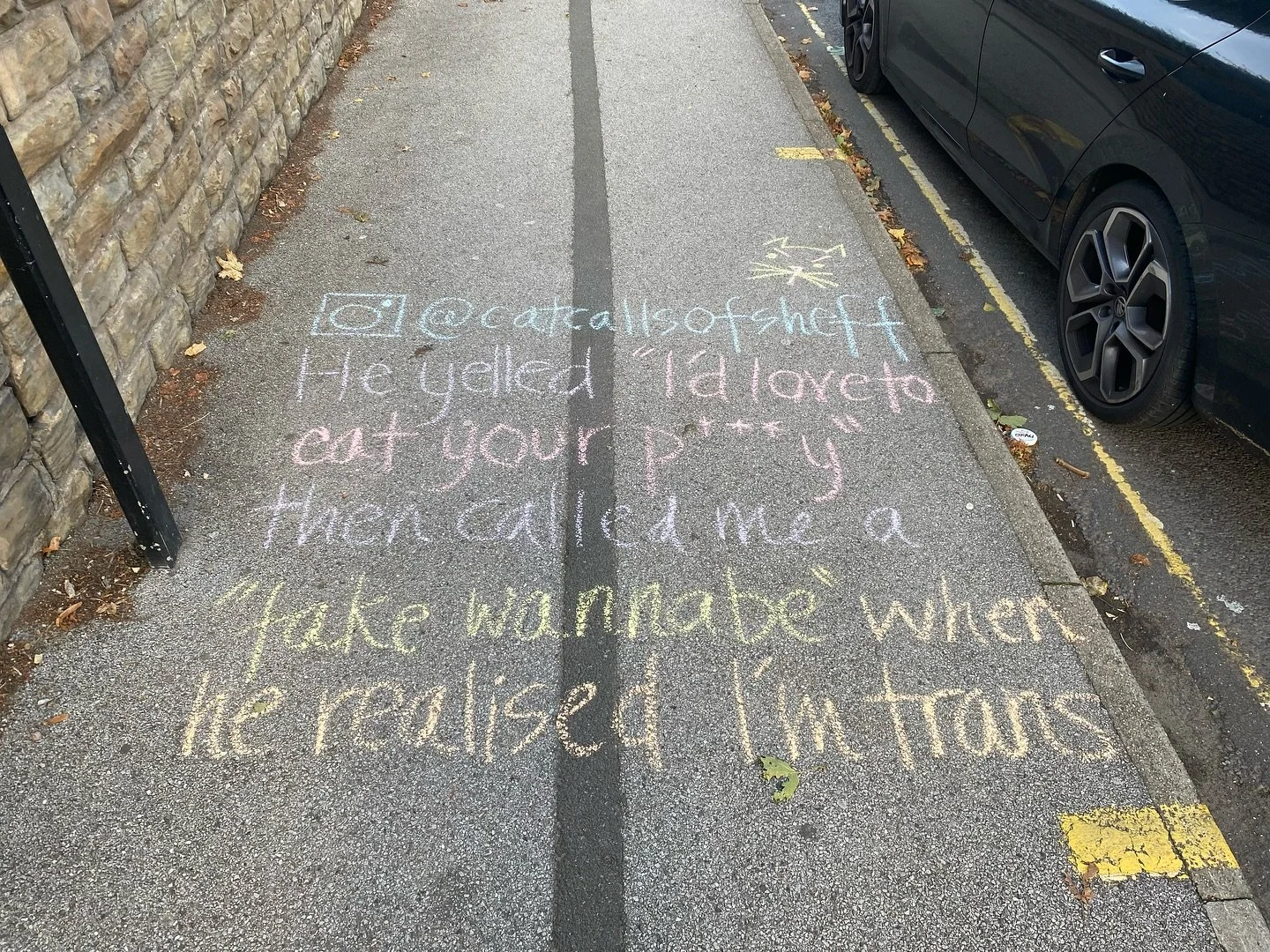 📍 Ecclesall Road, near The Lost and Found

&ldquo;Walking home passed the lost and found, he yelled I&rsquo;d love to eat your p**sy&rdquo; Then only to have him call me a fake wannabe, when I turned around and he realized I&rsquo;m trans&rdquo;

#c