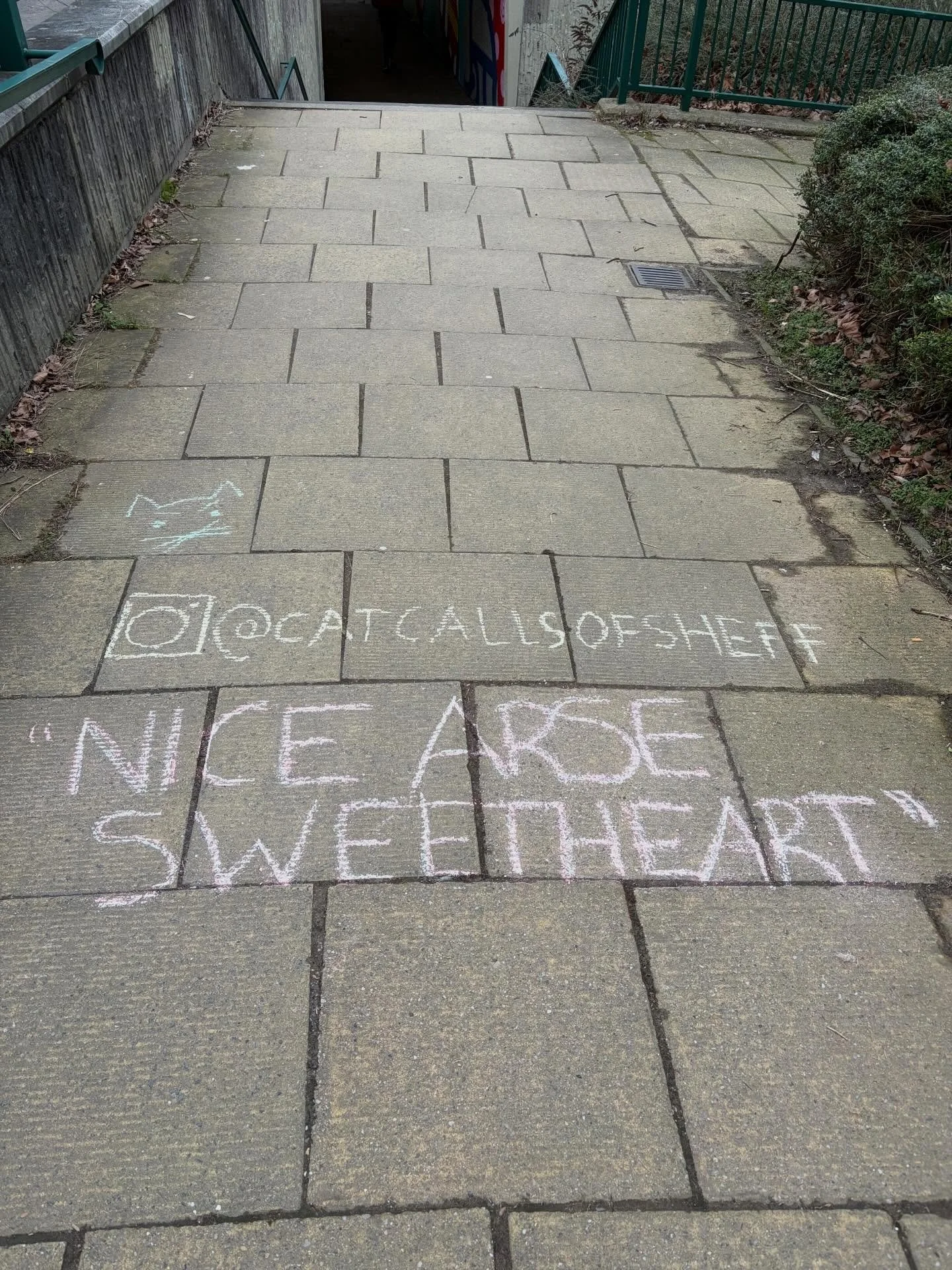 📍Hanover Way underpass 

&lsquo;He shouted &lsquo;nice arse sweetheart&rsquo; out of his
car window and all his friends laughed&rsquo; 

#catcallsofsheffield