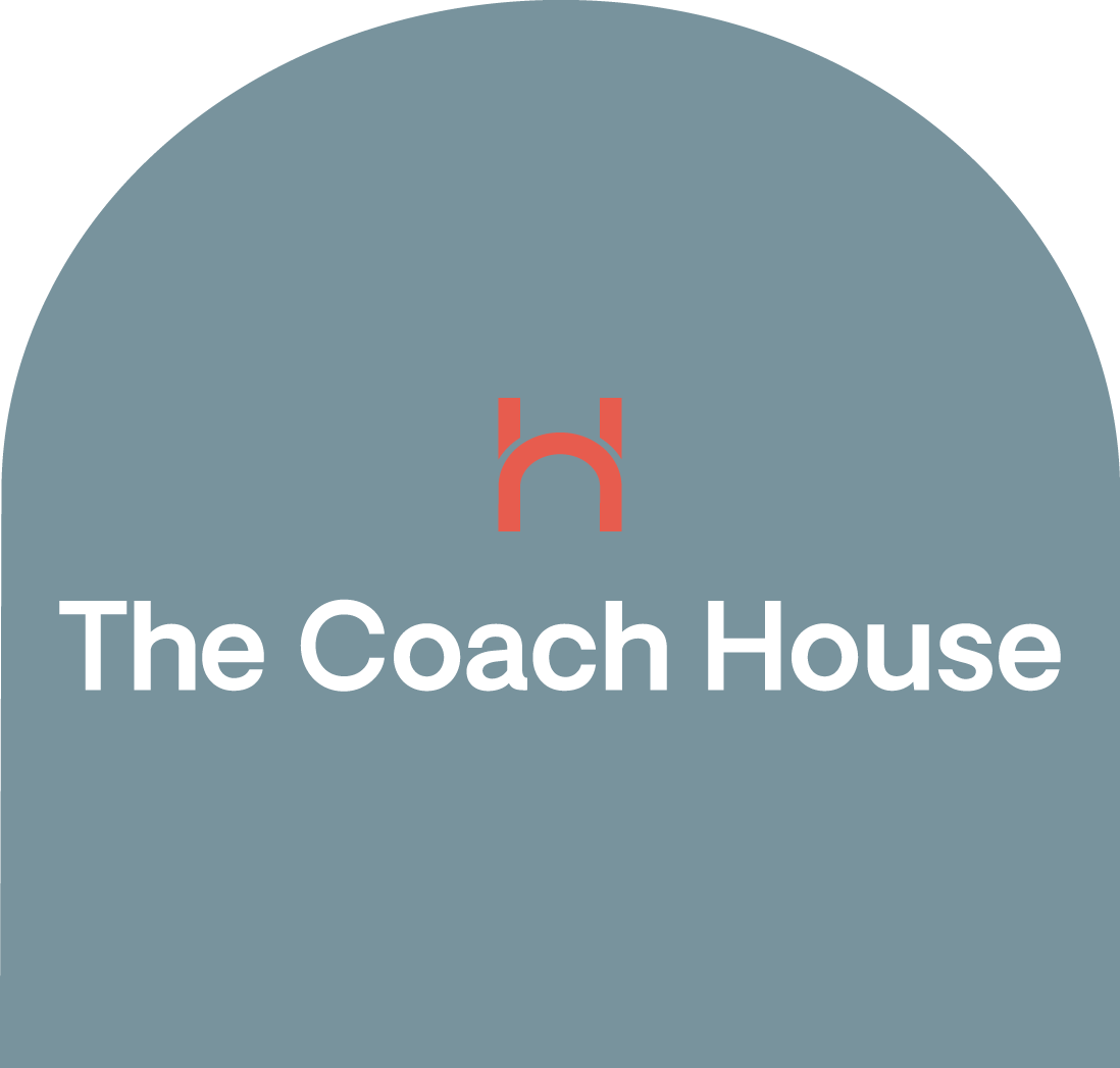 Logo for The Coach House featuring a stylized red icon and the text 'The Coach House' on a gray background.