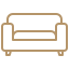 Minimalist gold outline icon of a sofa