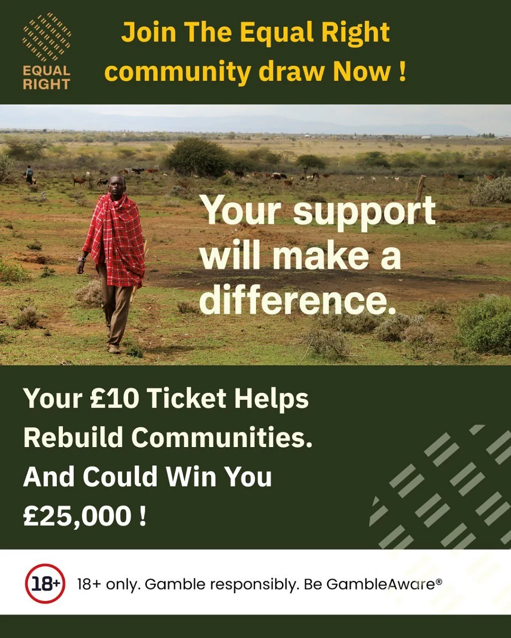 We&rsquo;ve just launched the Equal Right Community Draw, a monthly fundraiser where you can win up to &pound;25,000, enjoy restaurant discounts across the UK, and help people on the frontlines of the climate crisis.

🎟️ &pound;10 = 1 ticket = real 