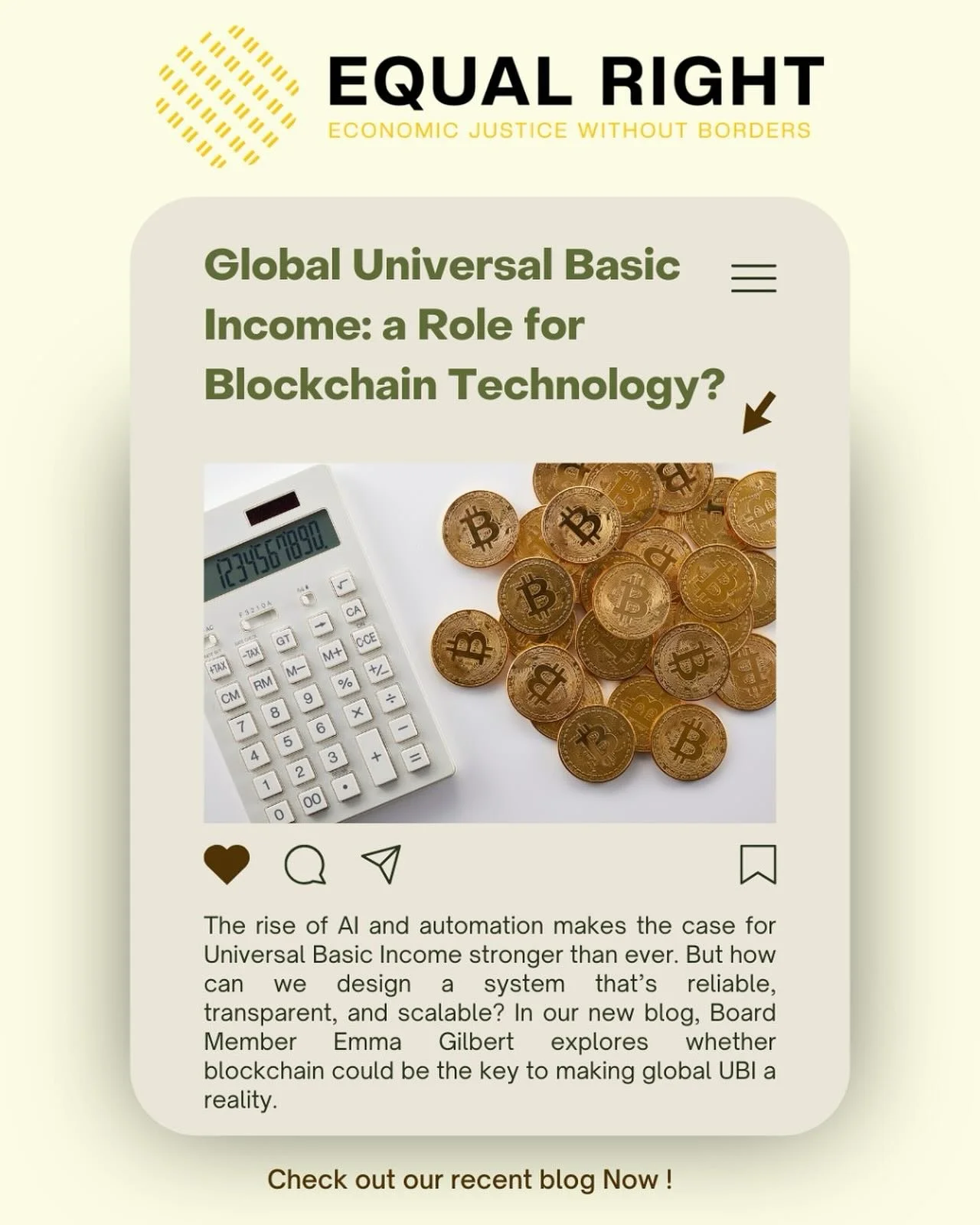 As automation and AI disrupt jobs, can blockchain pave the way for a fair global UBI? 

Read our latest blog by Emma Gilbert on Equal Right : Link in Bio