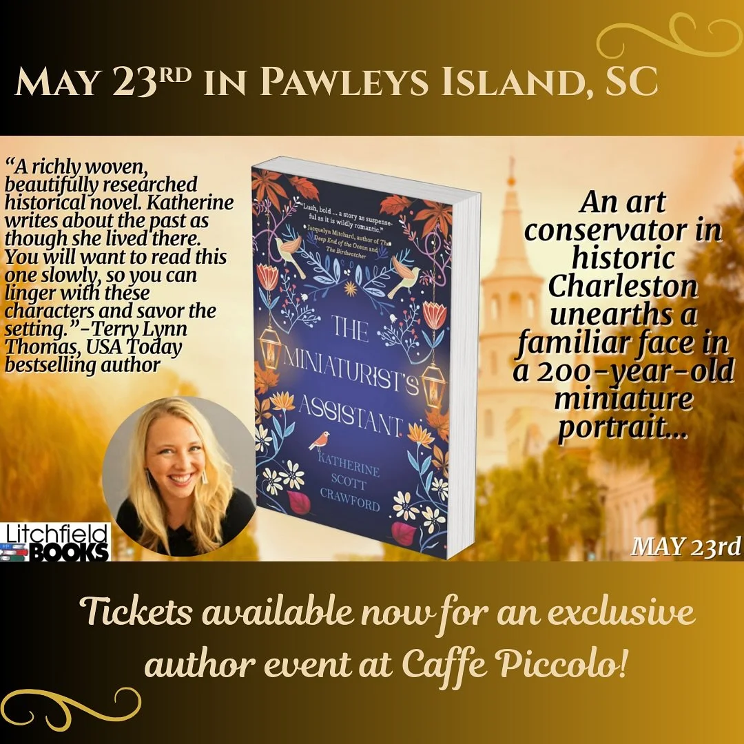 Oh, South Carolina coast! Coming to you is always coming home. 

I can&rsquo;t wait to be back with y&rsquo;all on Friday for a yummy Litchfield Books Luncheon @caffepiccolopi ! We&rsquo;re going to talk Charleston, art mystery and history, miniature