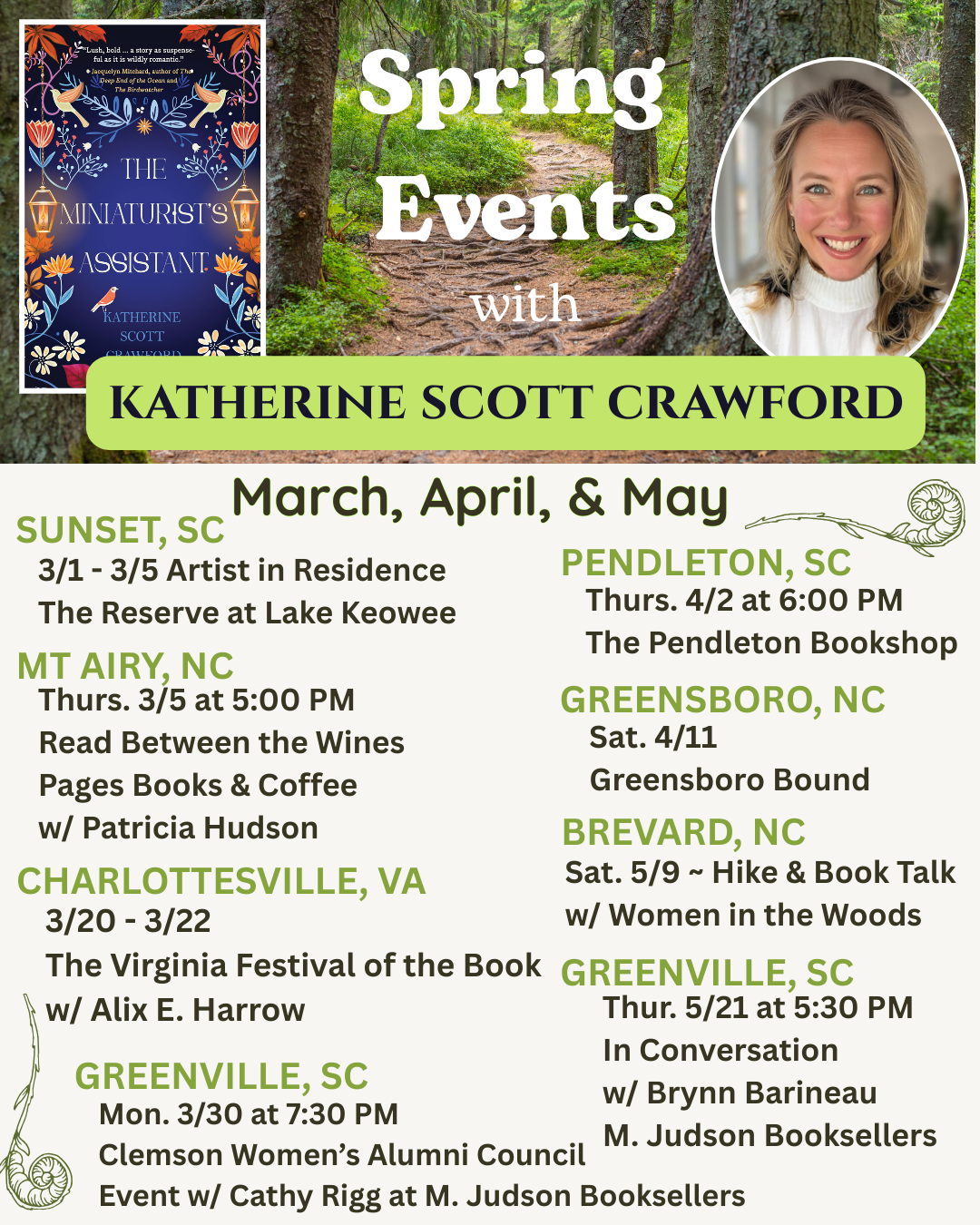spring 2026 author events with katherine scott crawford