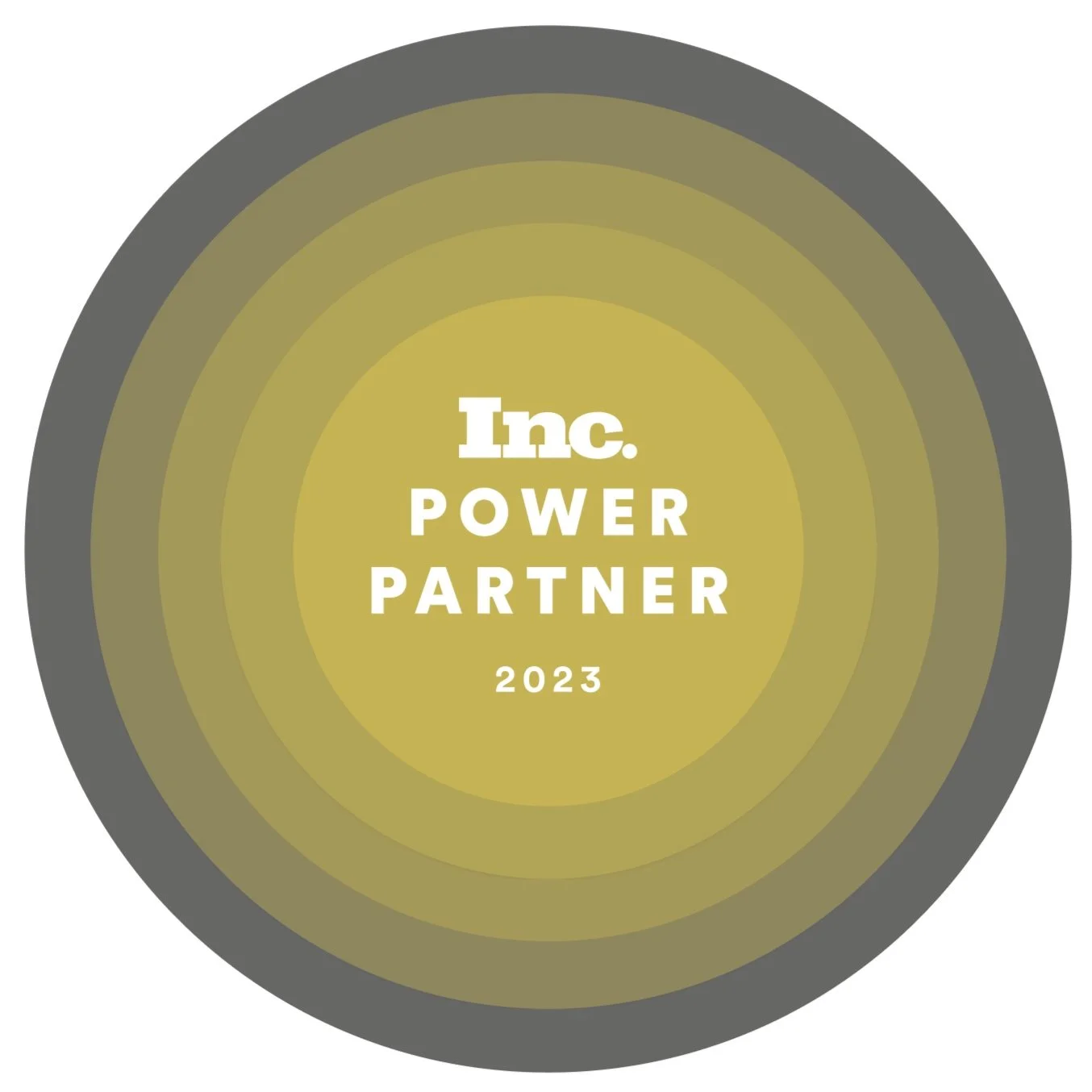 Inc. Power Partner 2023 logo with concentric circles in gray and yellow colors.