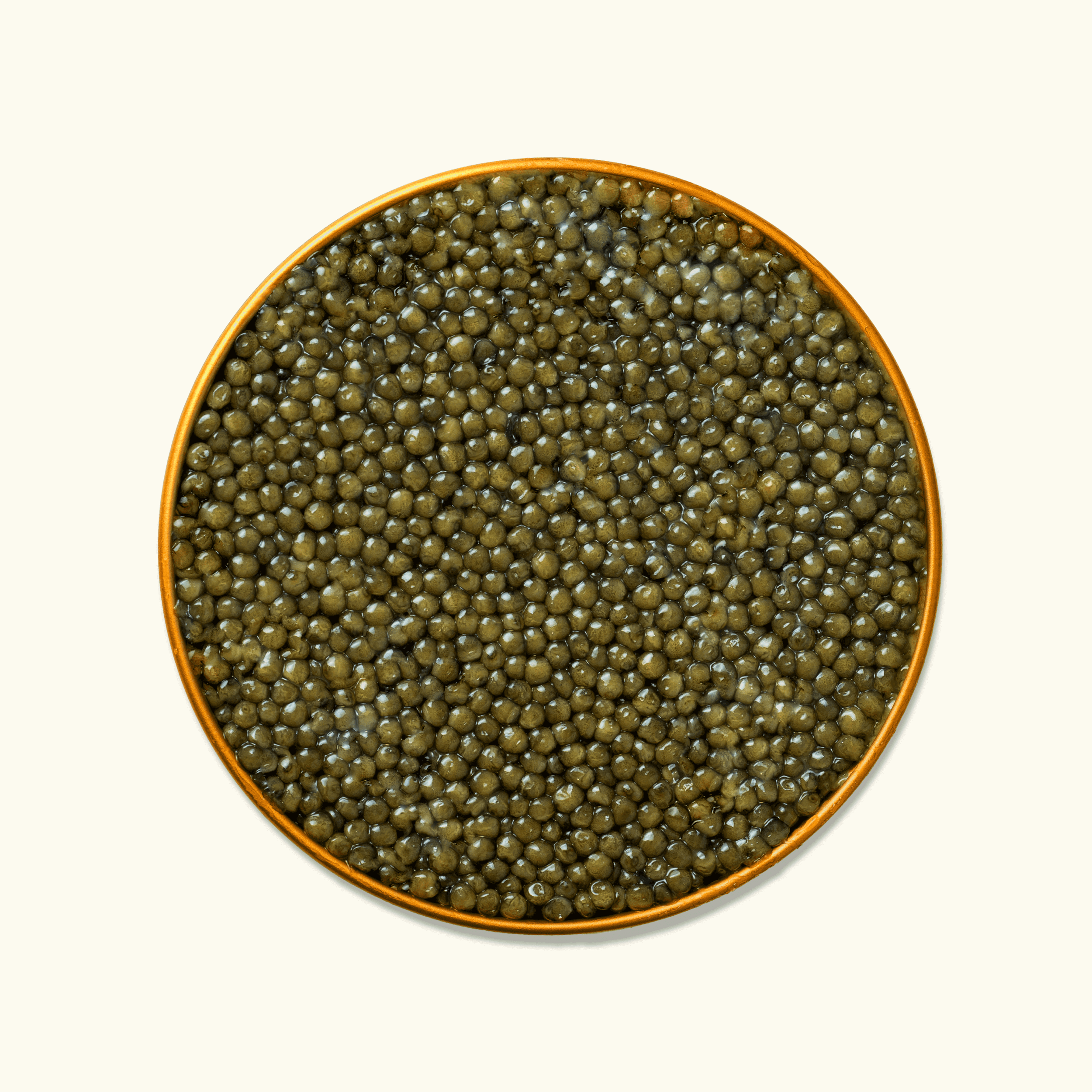 Close-up of Admiral Russian Osetra caviar with olive to golden-brown pearls