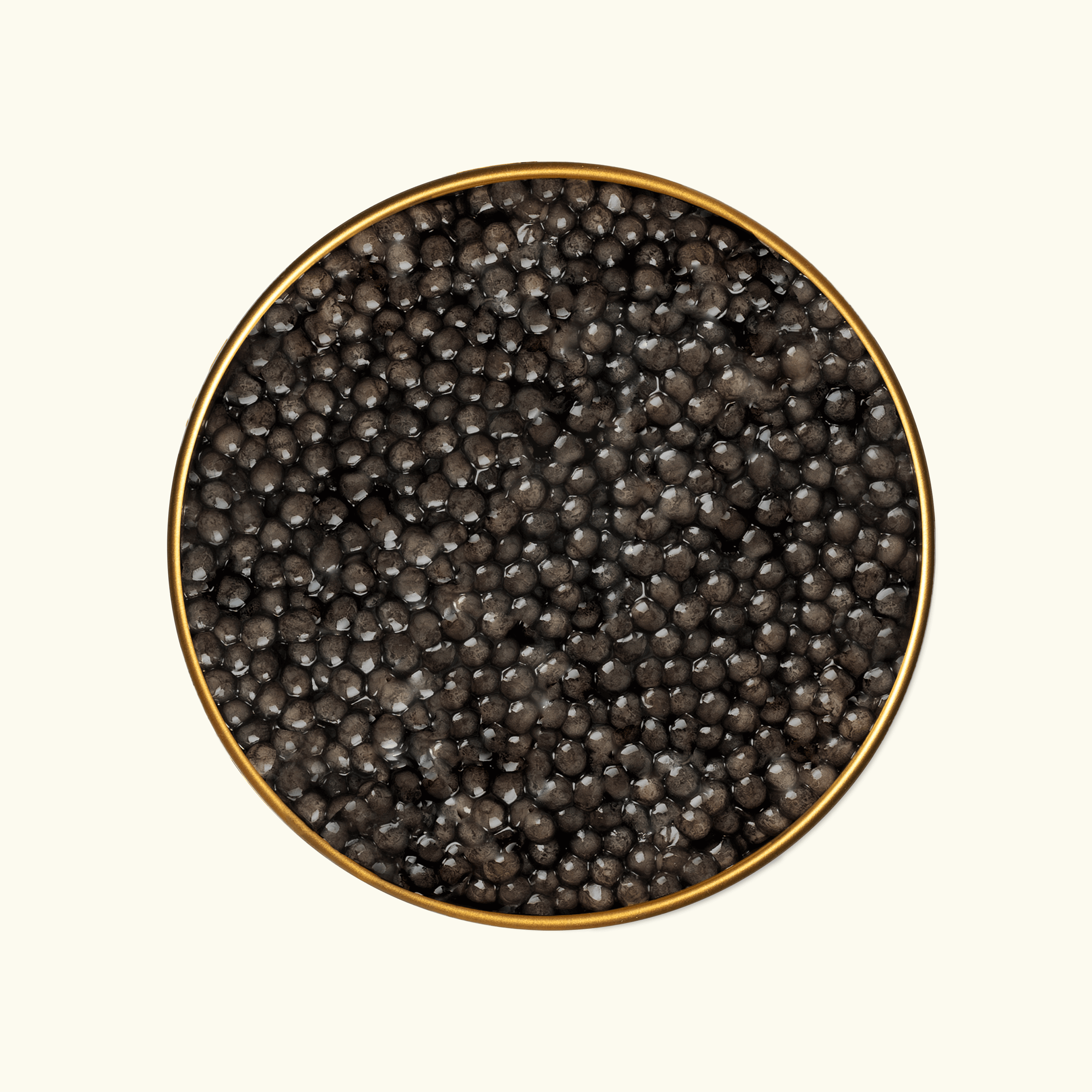Close-up of Admiral Royal Beluga caviar with large grey pearls