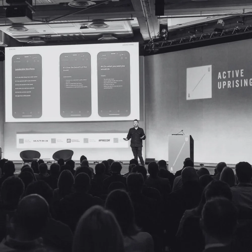 Dean Leak delivering a keynote to a packed room