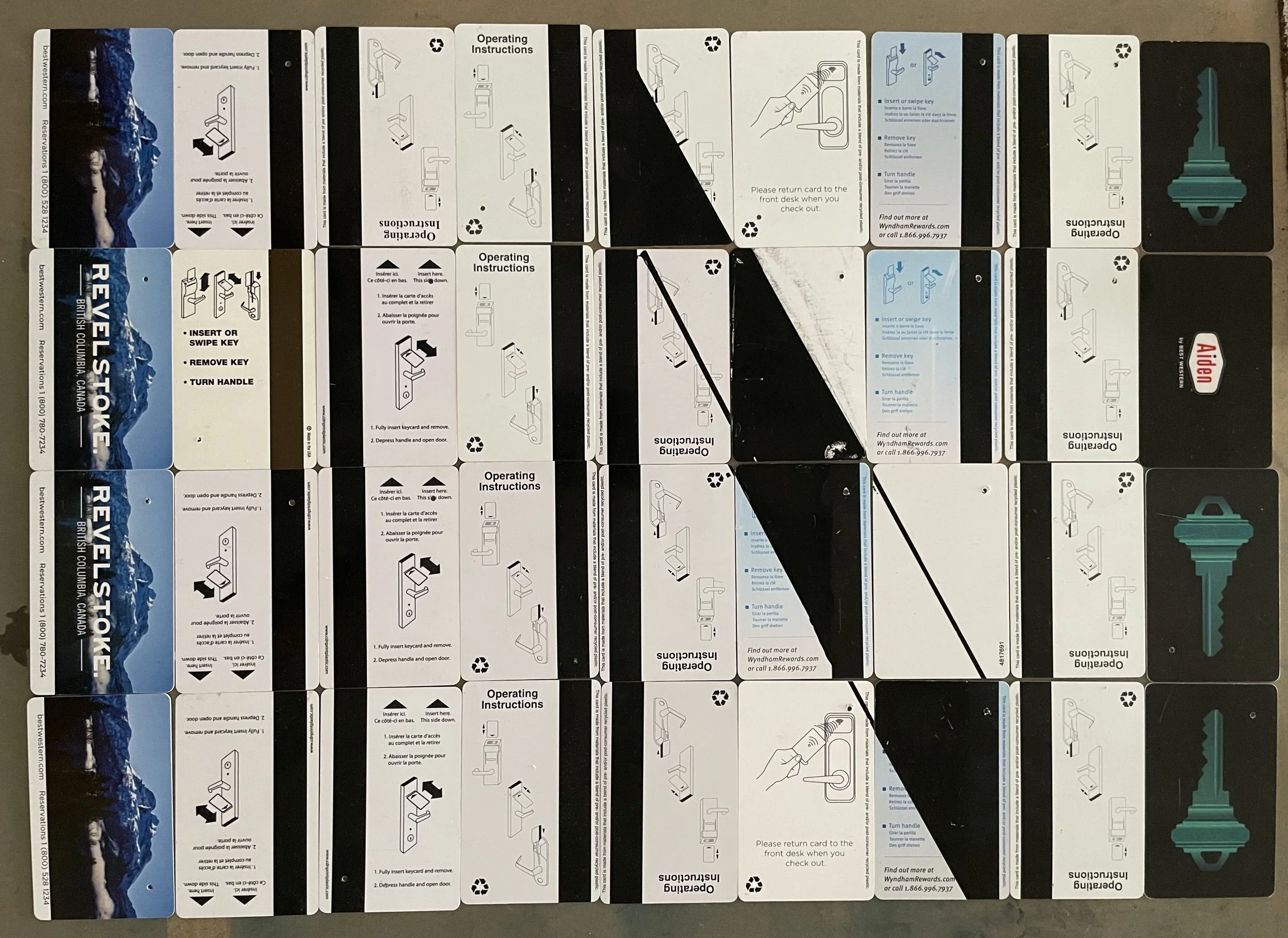 Hotel key cards, black marker