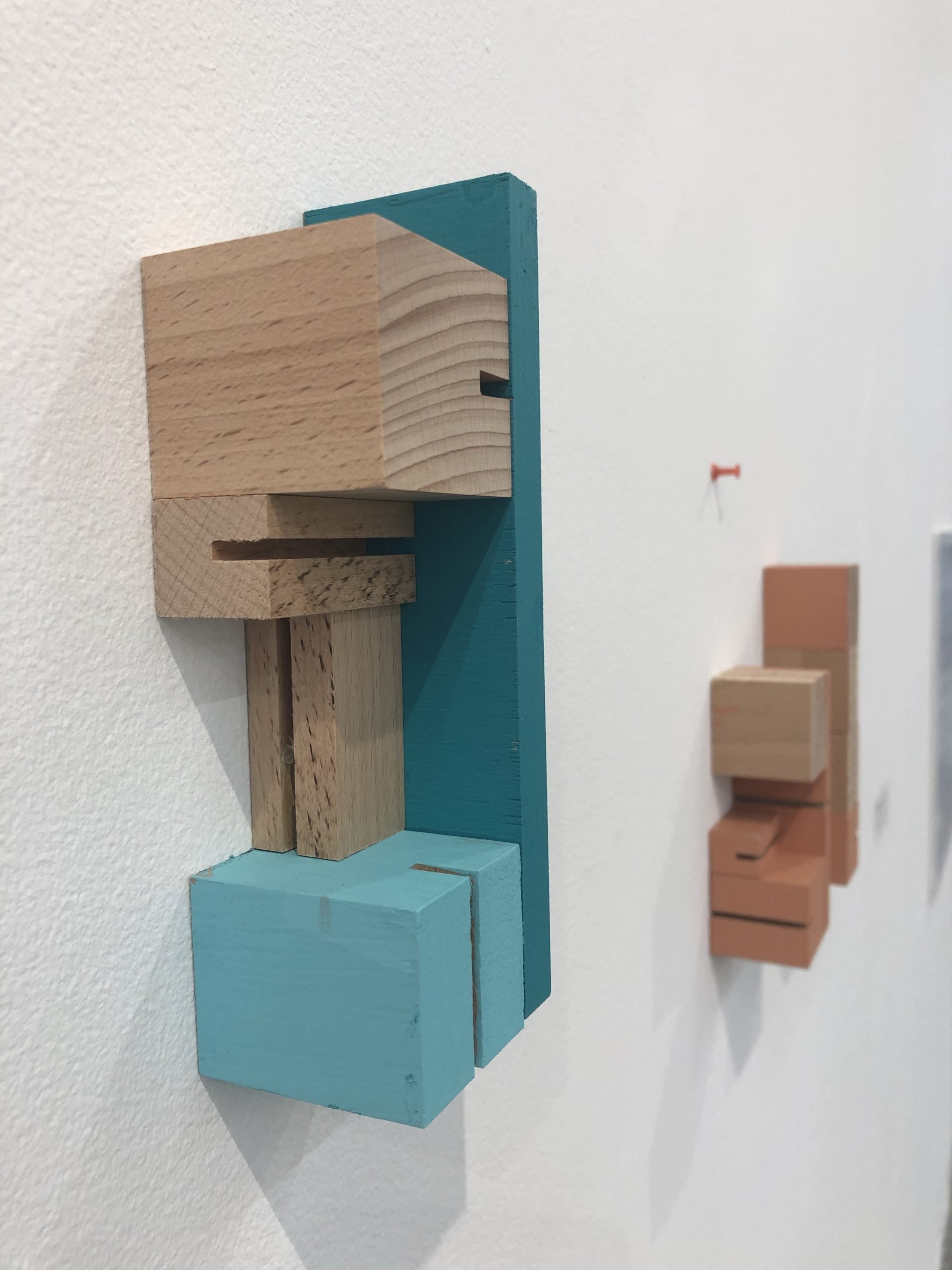 Apartment Blocks - A
Wood blocks in three different shapes painted with gouache mounted on the wall, push pinsDetail