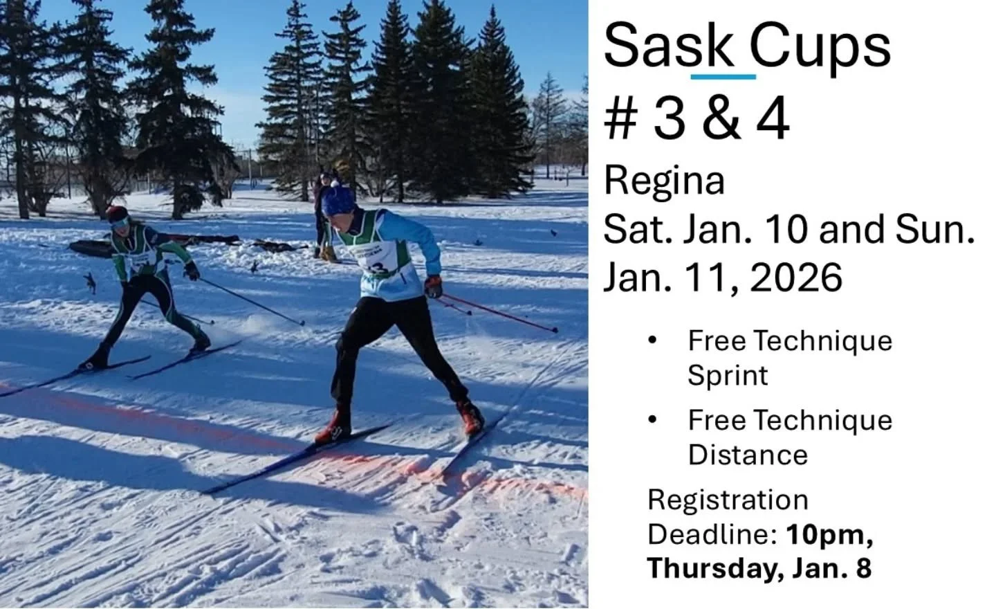 The Regina Ski Club is hosting the second Sask Cup weekend of the season (Sask Cups 3&amp;4) this coming weekend!

The race notice and race formats have been modified from the original plan to now feature two Free Technique races, a sprint on Saturda