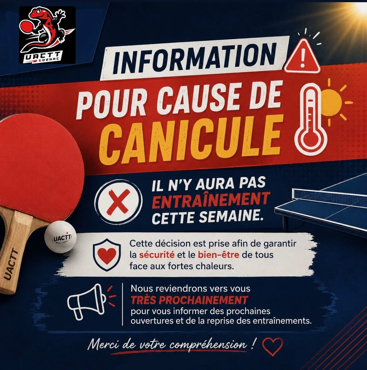 Annulation des entrainements : canicule !! 