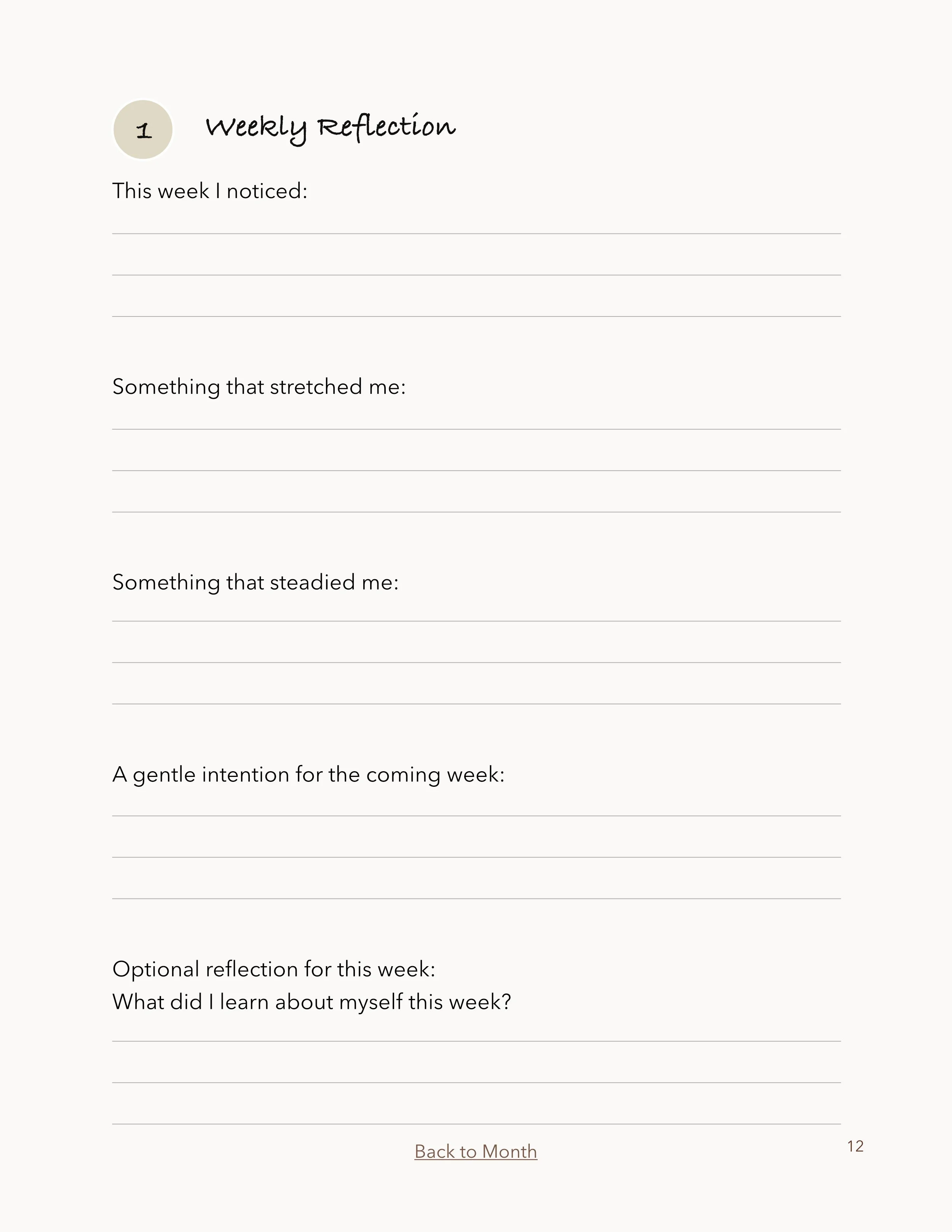 Quiet Living Weekly Reflections page