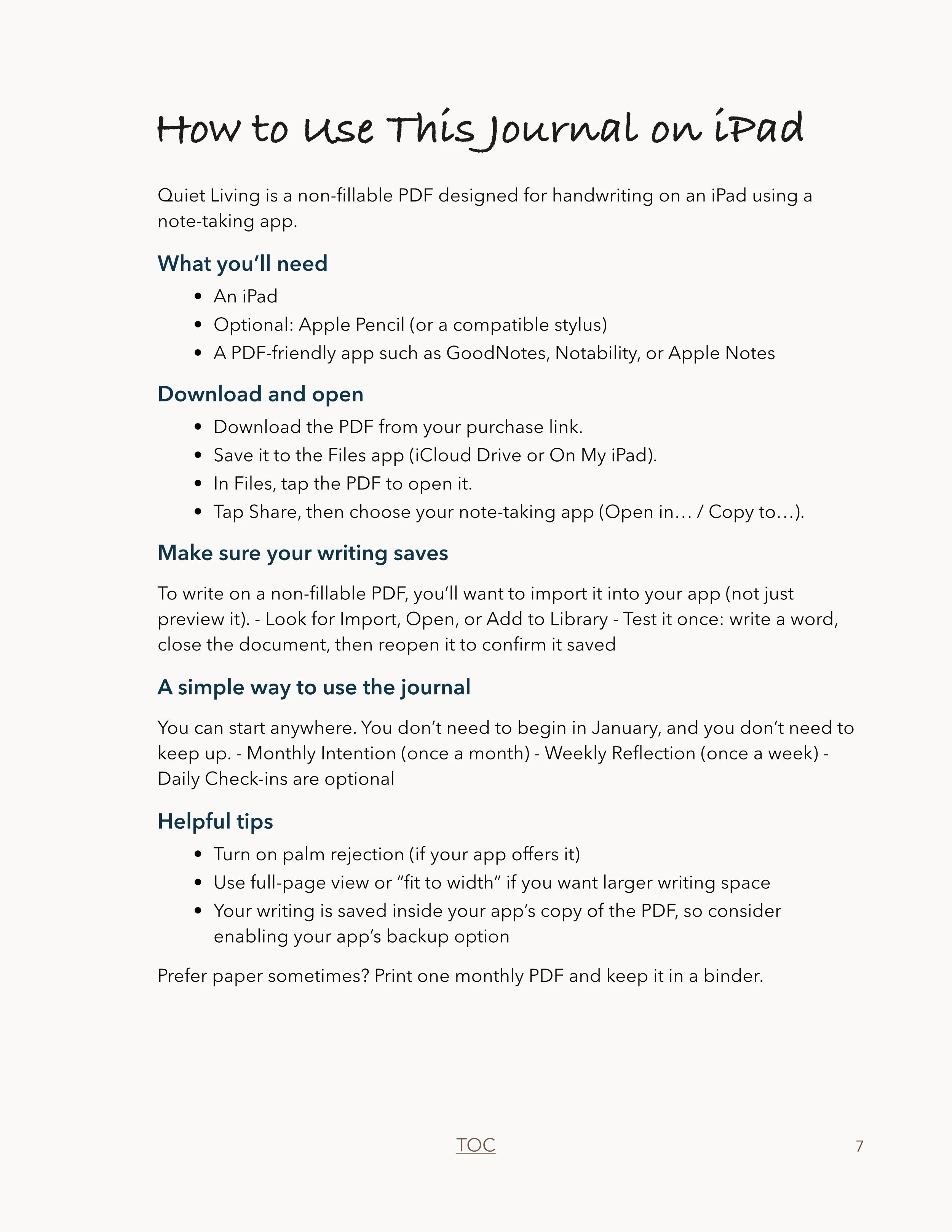 Quiet Living iPad Guide