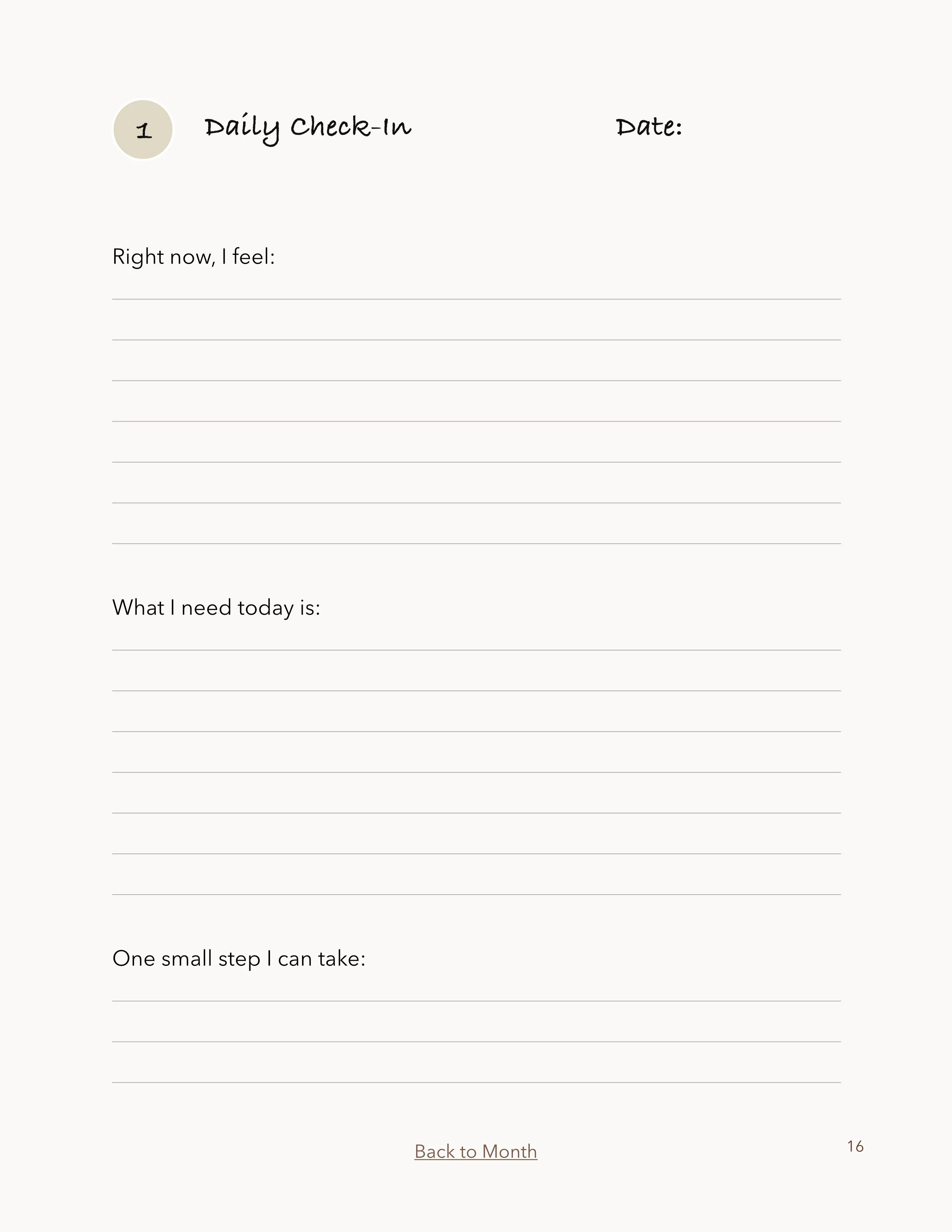 Quiet Living Daily Check-in page