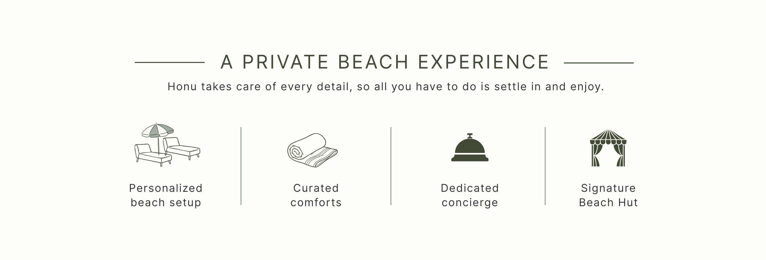 Honu Beach Club private beach experience in South of Fifth, Miami Beach, featuring premium loungers, umbrellas, towels and refreshments.