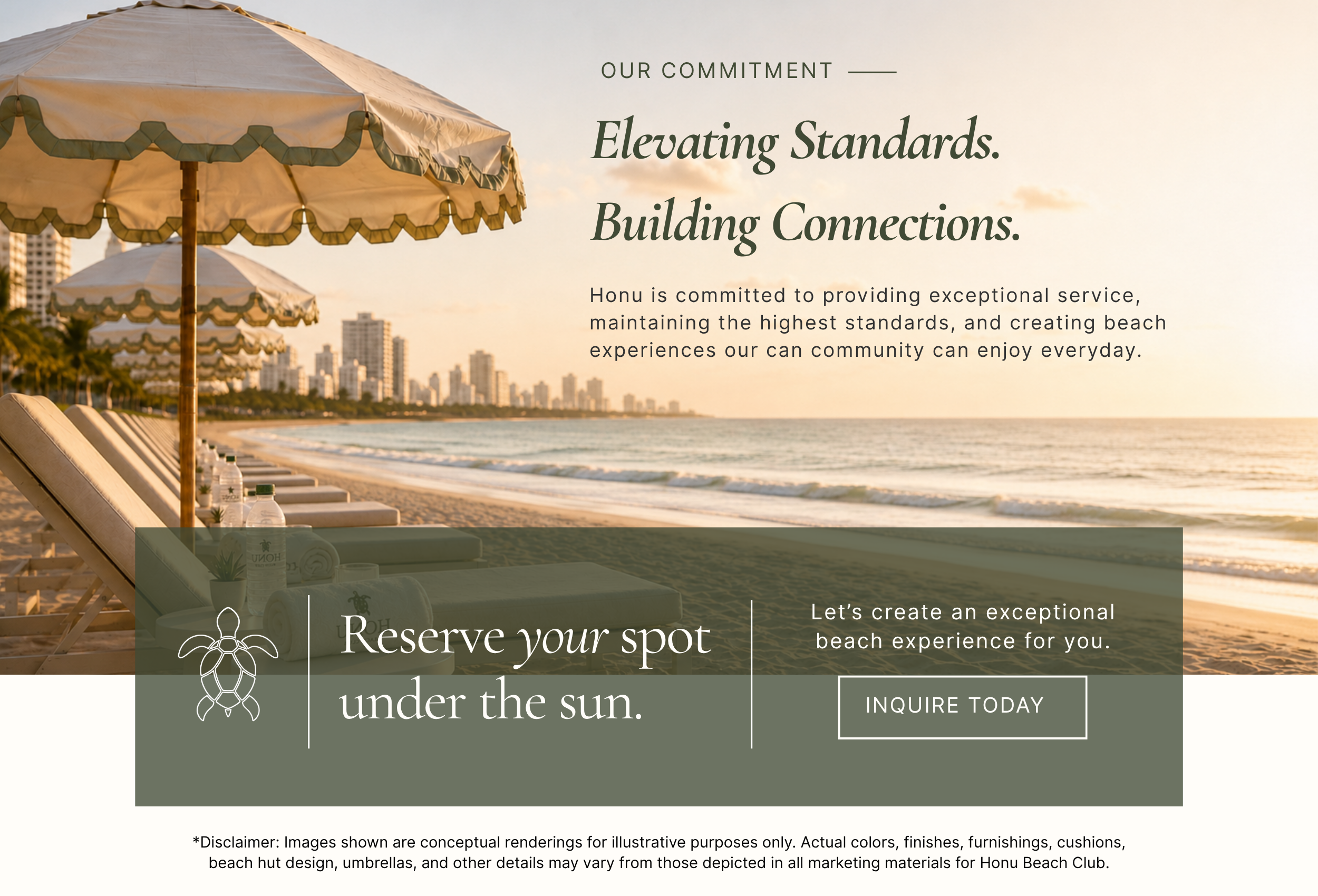 Honu Beach Club membership experience for South of Fifth residents, offering thoughtfully prepared beach days and attentive service in Miami Beach.