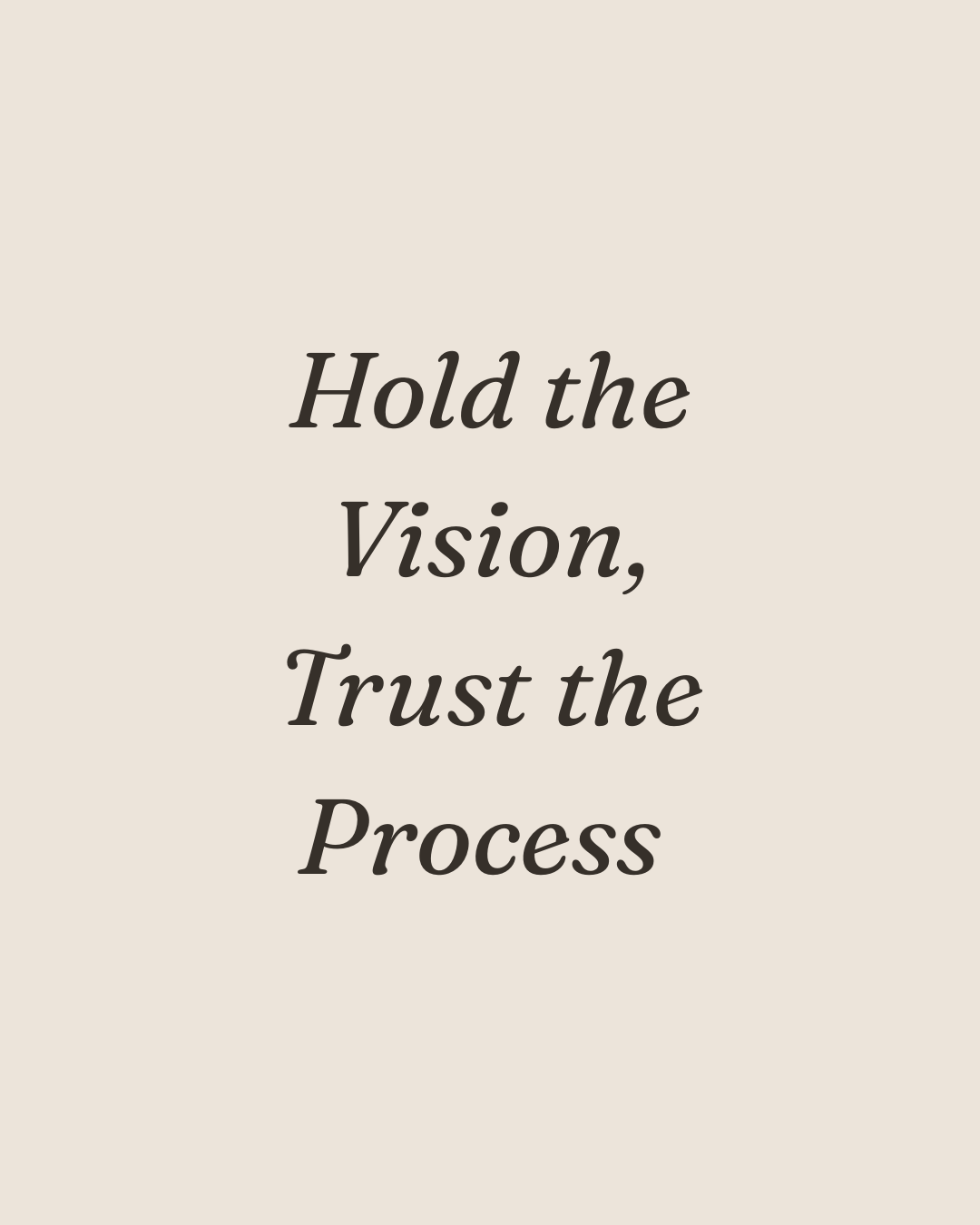 Inspirational quote: 'Hold the Vision, Trust the Process' on a beige background.