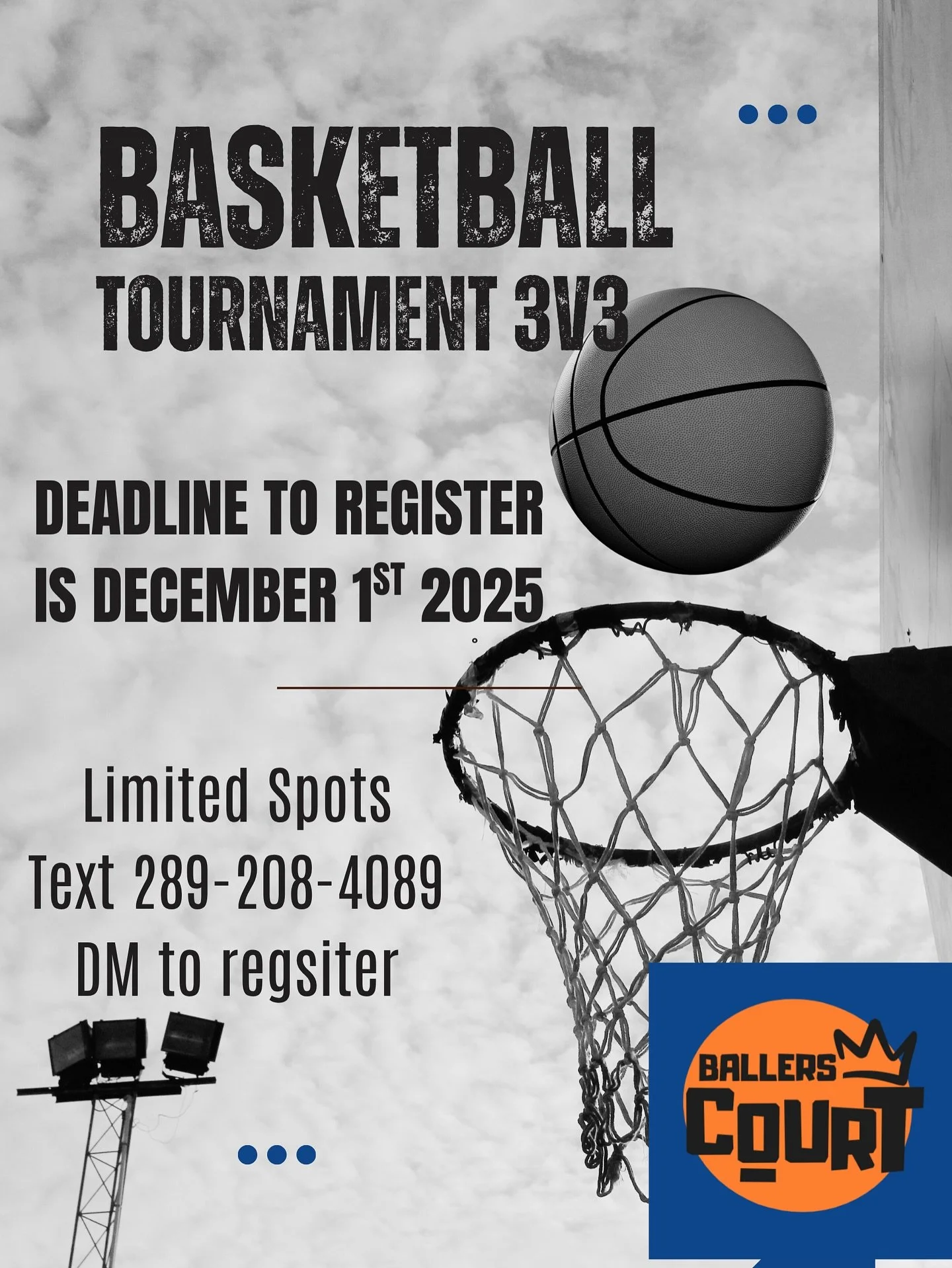Game time is coming fast! Ballers Court 3v3 tournament goes down Dec 13th 2025. Spots are filing up. Get your team together and register NOW before it&rsquo;s too late. 
Let&rsquo;s see who runs the court!

#ballerscourt #3v3tournament #baller #baske
