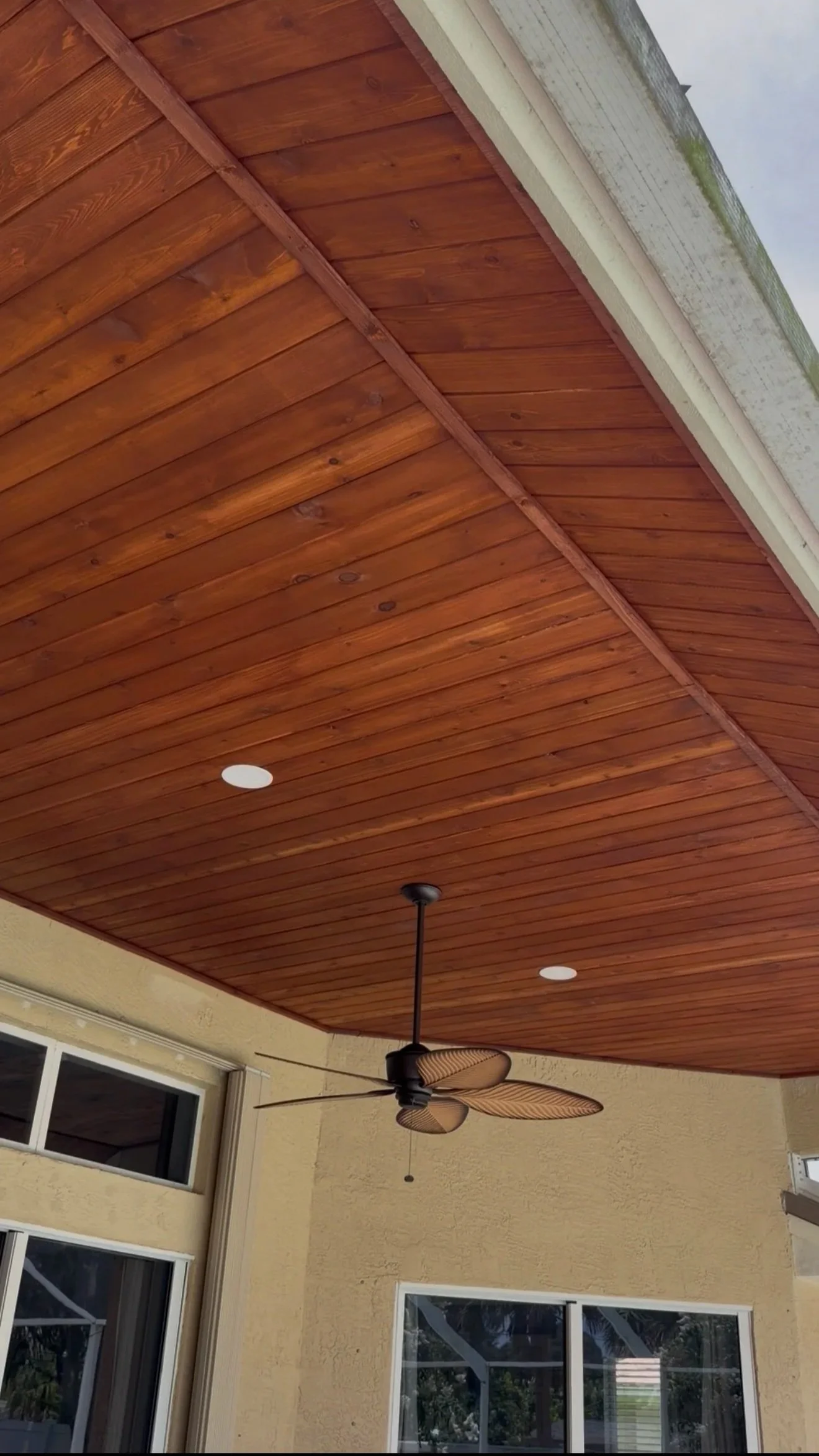 Cedar Tongue &amp; Groove Patio Ceiling and Complete Soffit Replacement in Vero Beach, FL