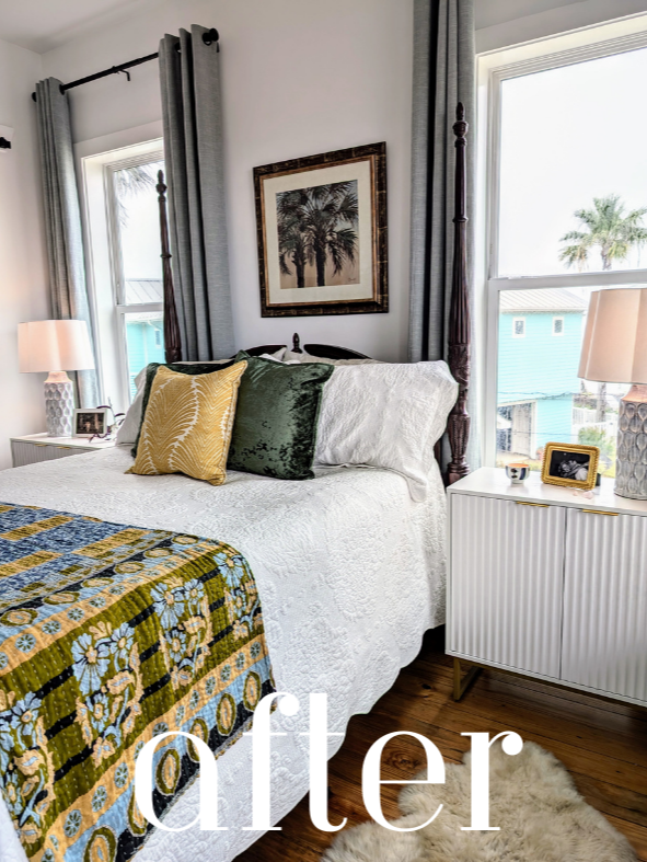 Now this master bedroom fosters romance and relationship equality with comparable bedside tables, soft lighting, artwork depicting pairs, and soft, yin elements.