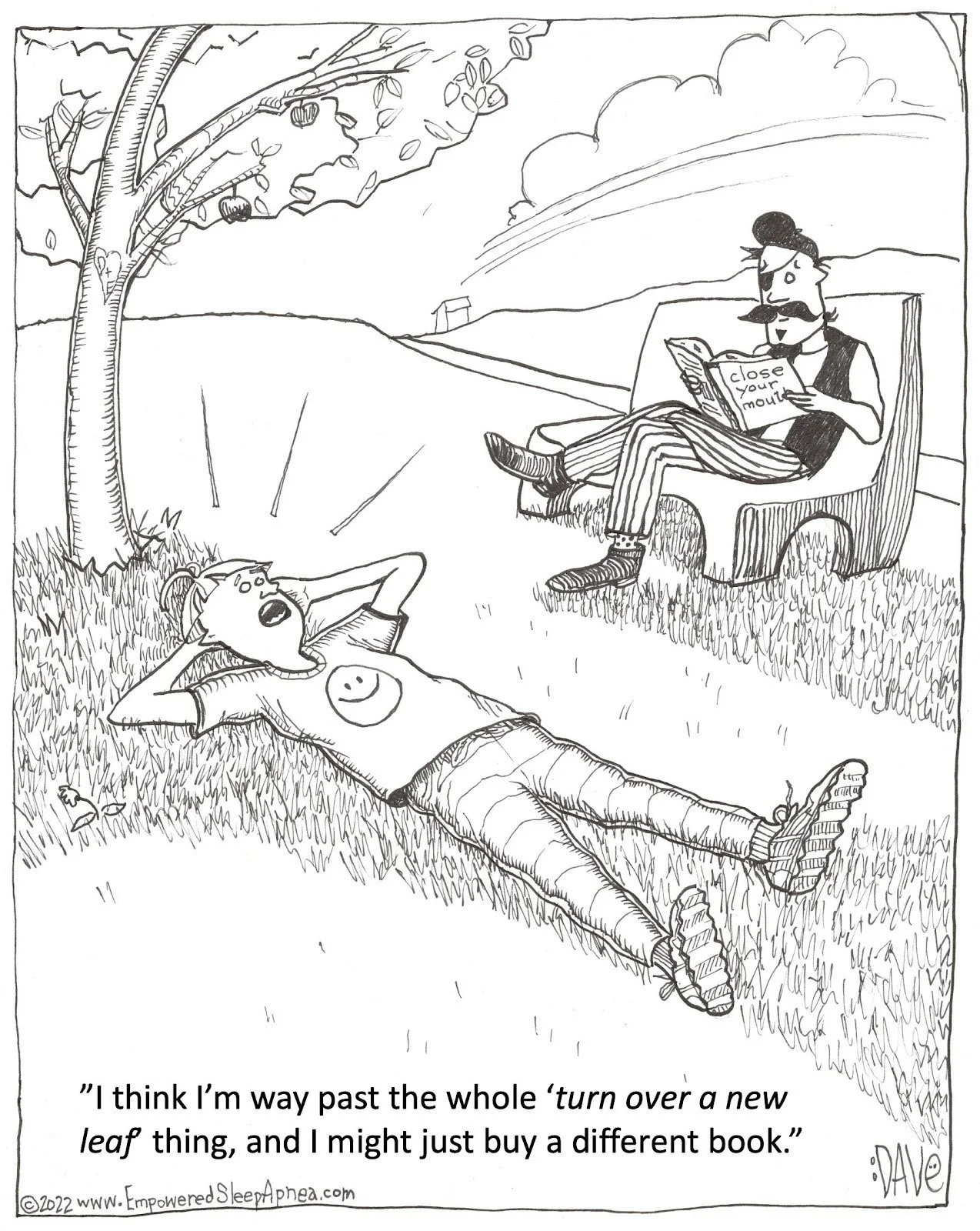 A pirate reads a book titled "Close Your Mouth" while his friend breaths, moth agape, in a blog post about sleep apnea treatment without CPAP