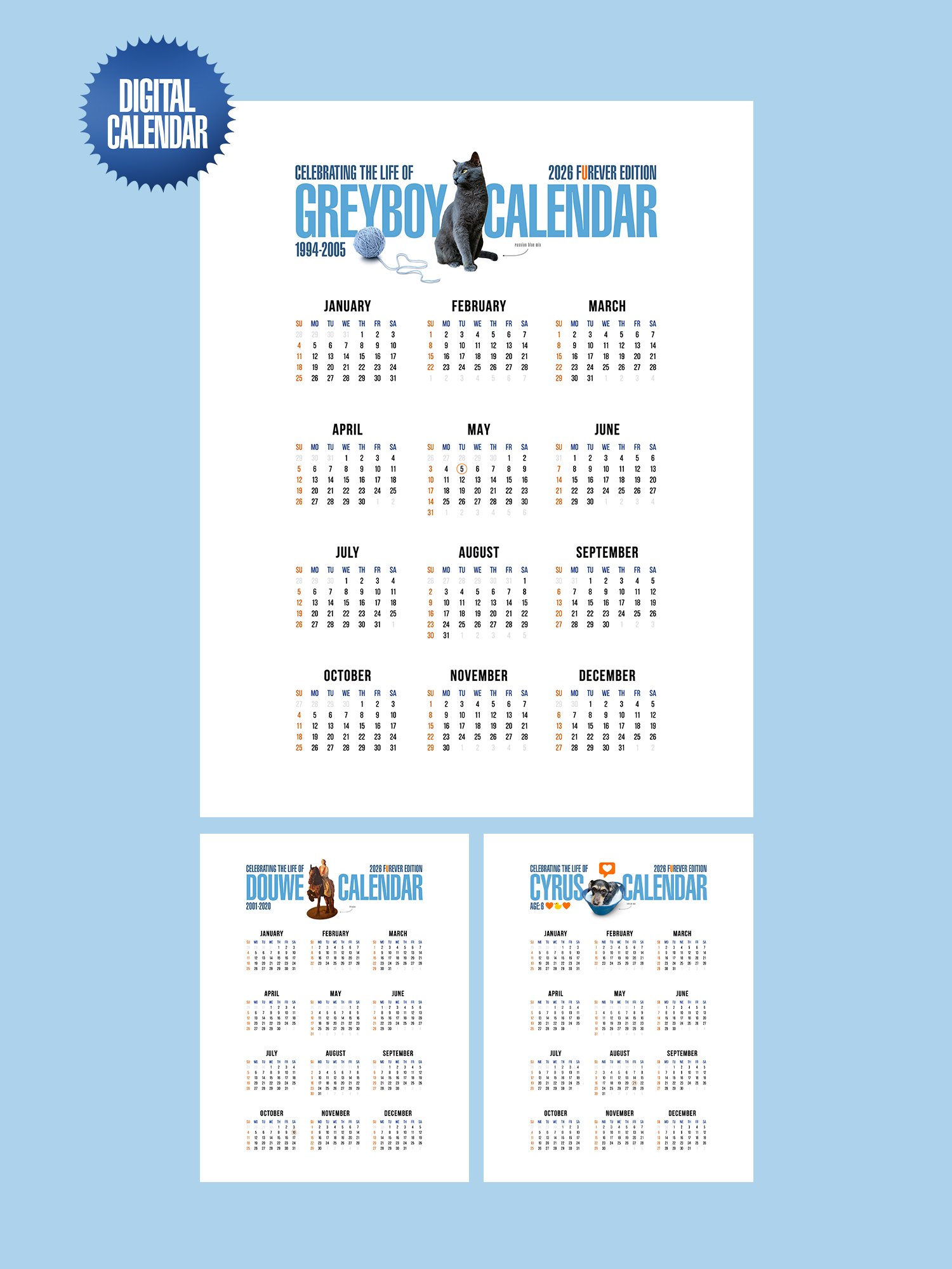 Custom Pet 2026 Digital Calendar