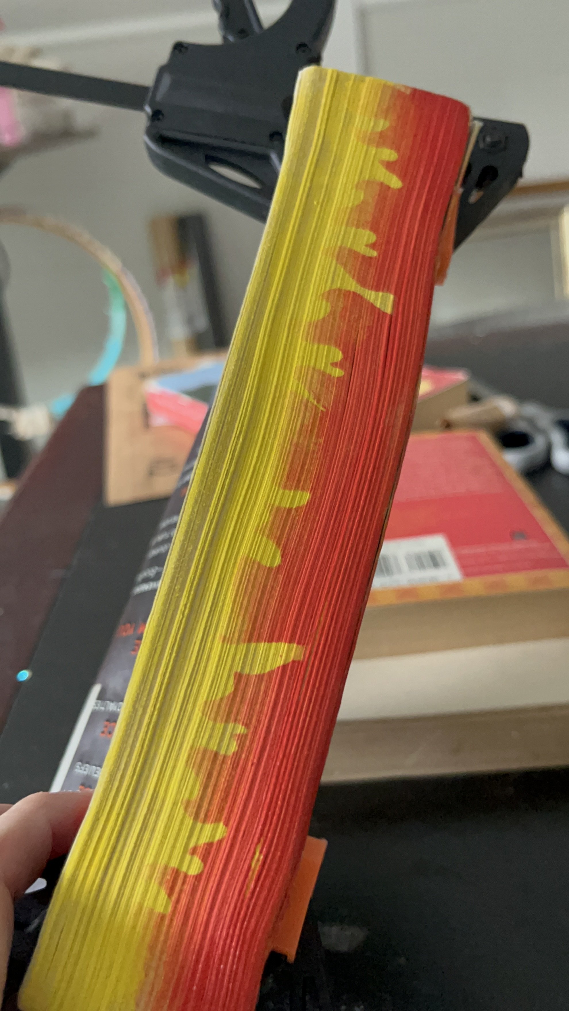 flame stencil on book edges