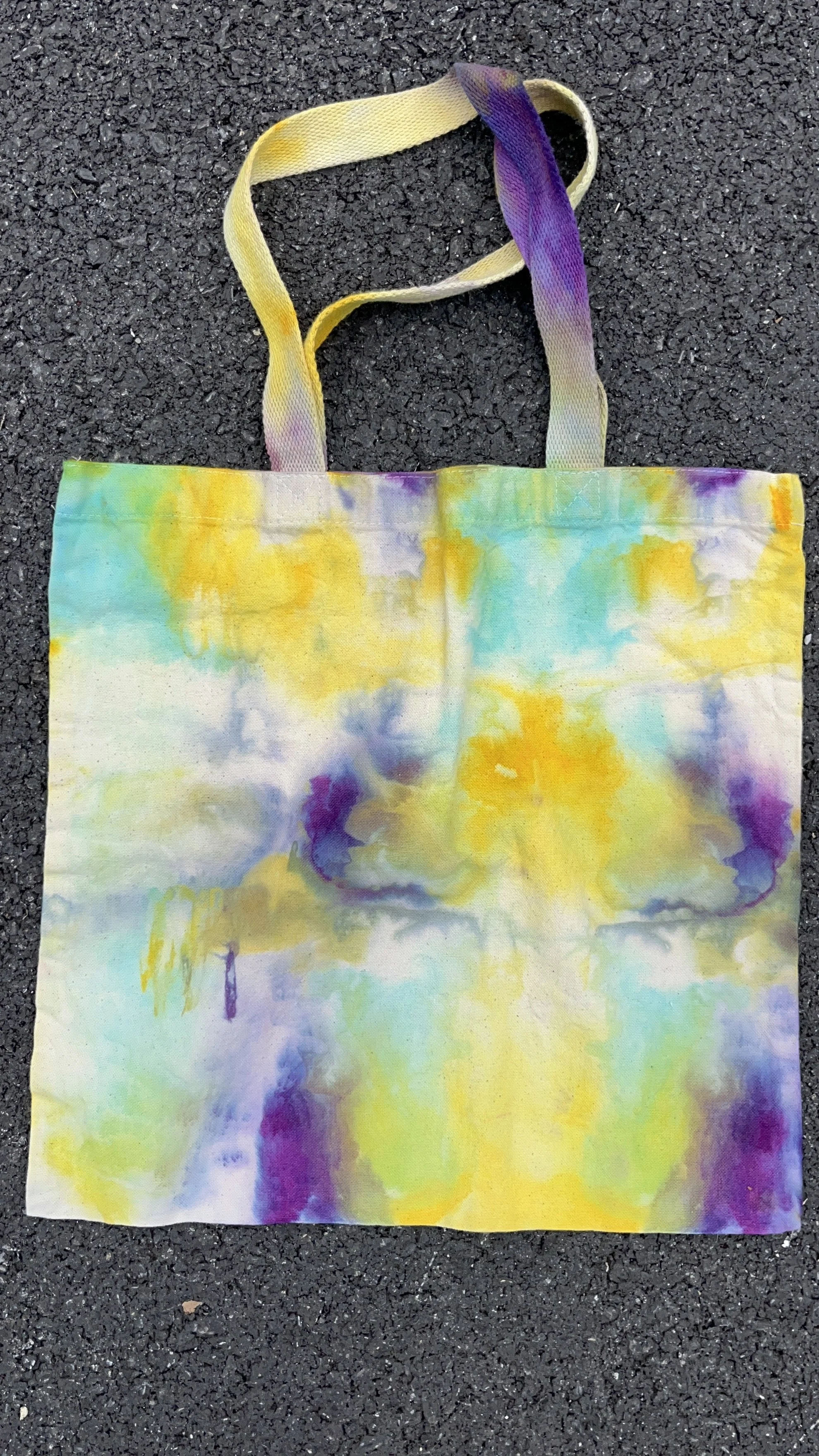ice dye bag in yellow green blue