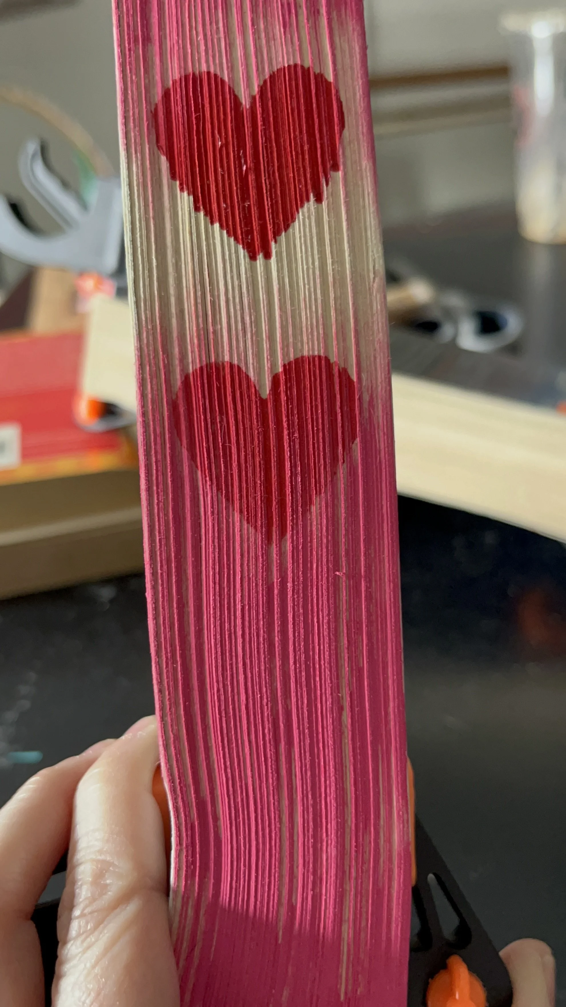 heart stencil edges on book