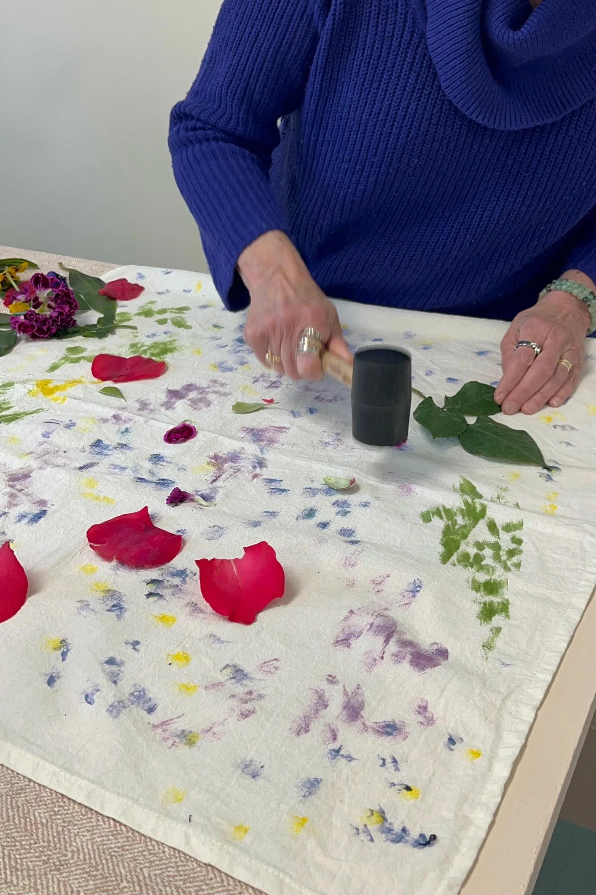 botanical printing flowers hammer and tea towel