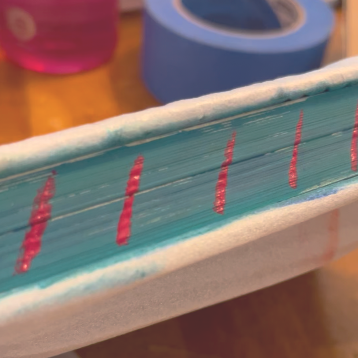 stenciled book page edges for a creative night out with Slow Craft hosted by Cynthia McMullen