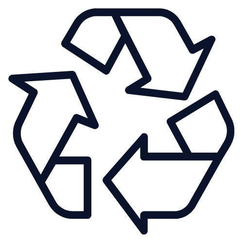 An outline of the recycling symbol with three arrows forming a triangle.