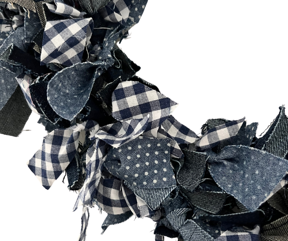 close up denim upcycled wreath