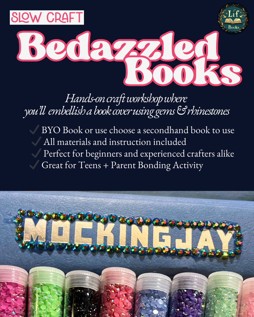 bedazzled book craft flyer