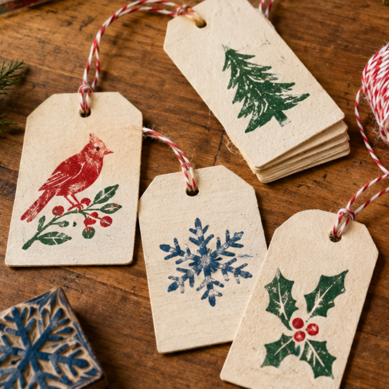 block print christmas gift tags