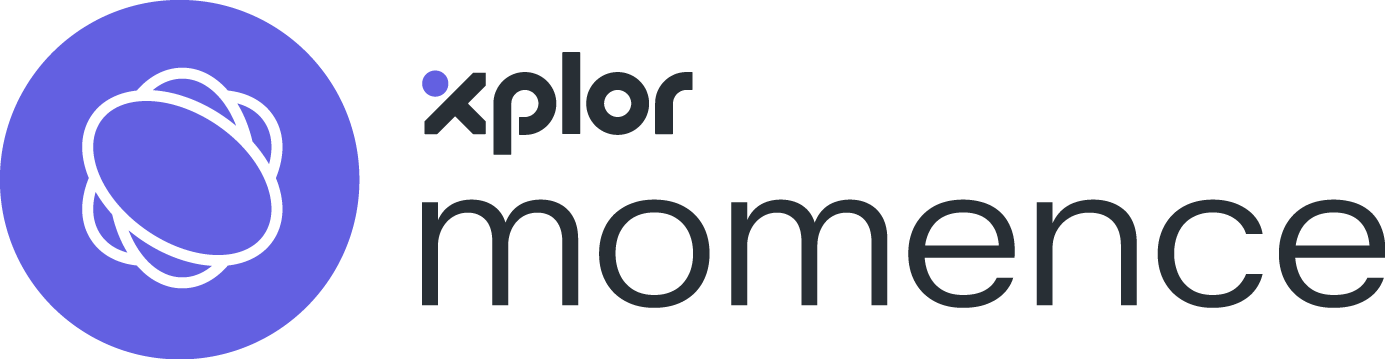 The logo of Xplor Moment with a purple circular icon featuring three overlapping white circles and the text 'xplor moment' next to it.