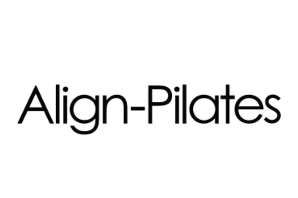 Logo for Align-Pilates with a stylized figure doing a Pilates pose above the company name.